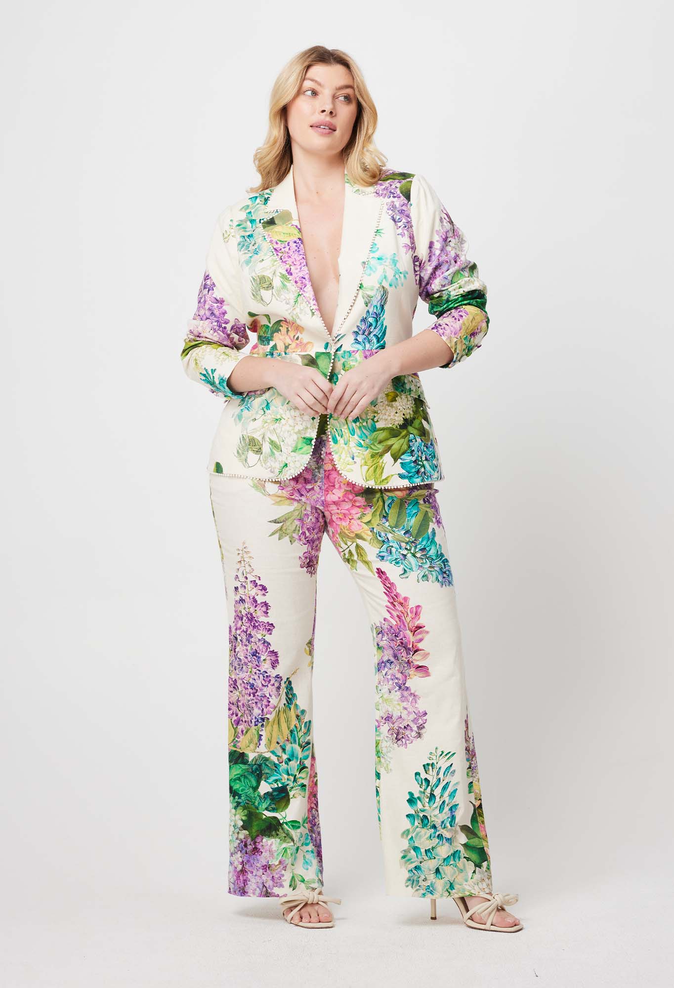 Bahia stretch linen viscose blazer, wisteria alba