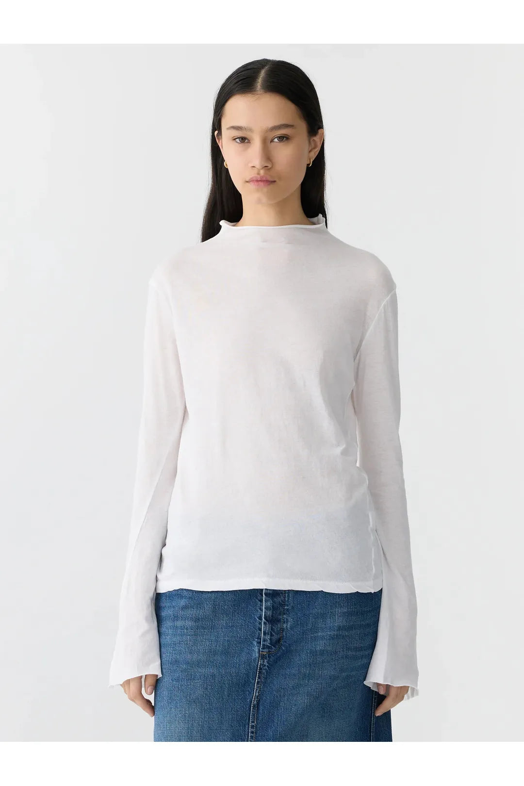 Regular Raised Neck Long Sleeve T-Shirt, white