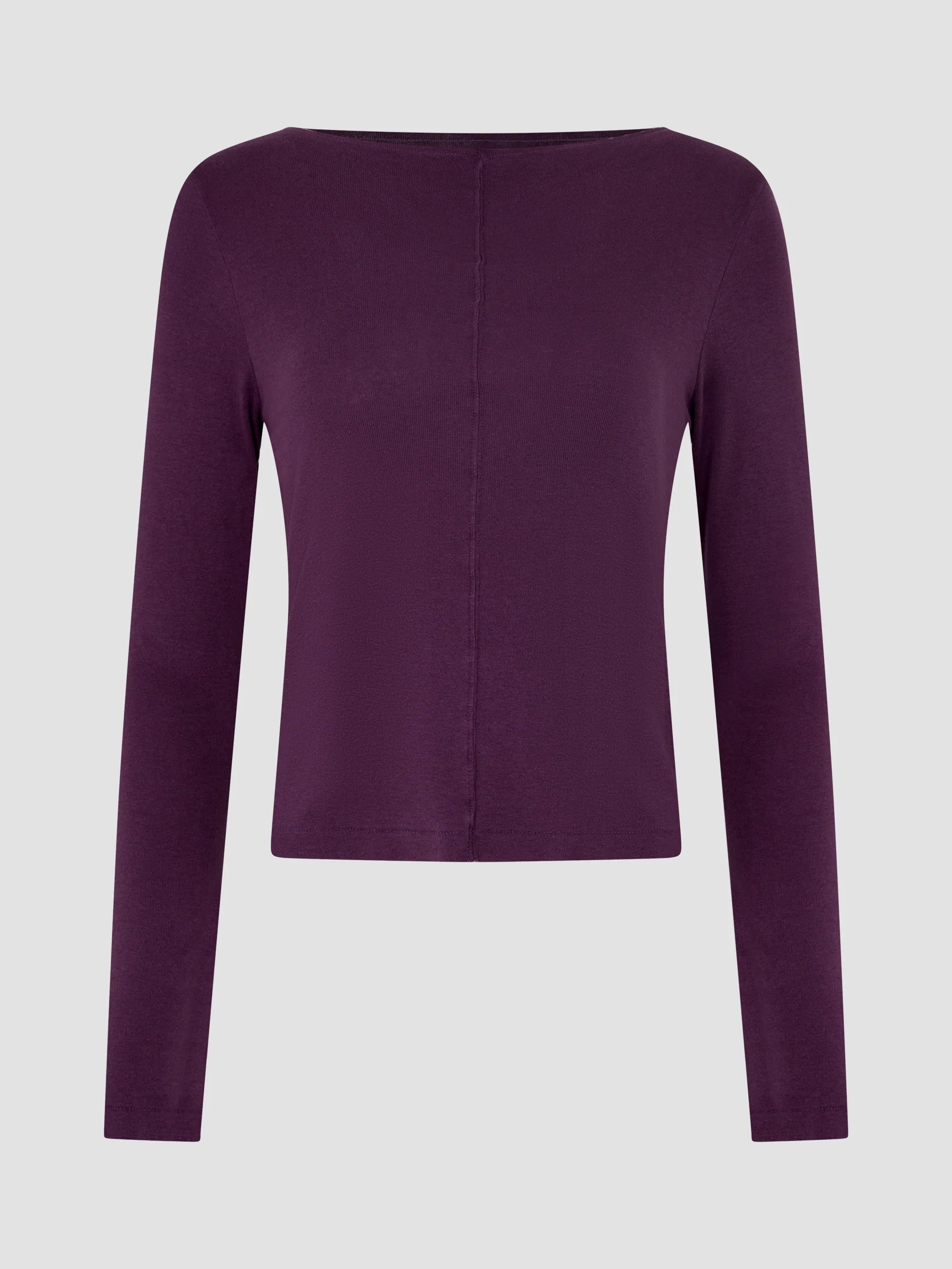 Front Seam Rib Long Sleeve T-Shirt, aubergine