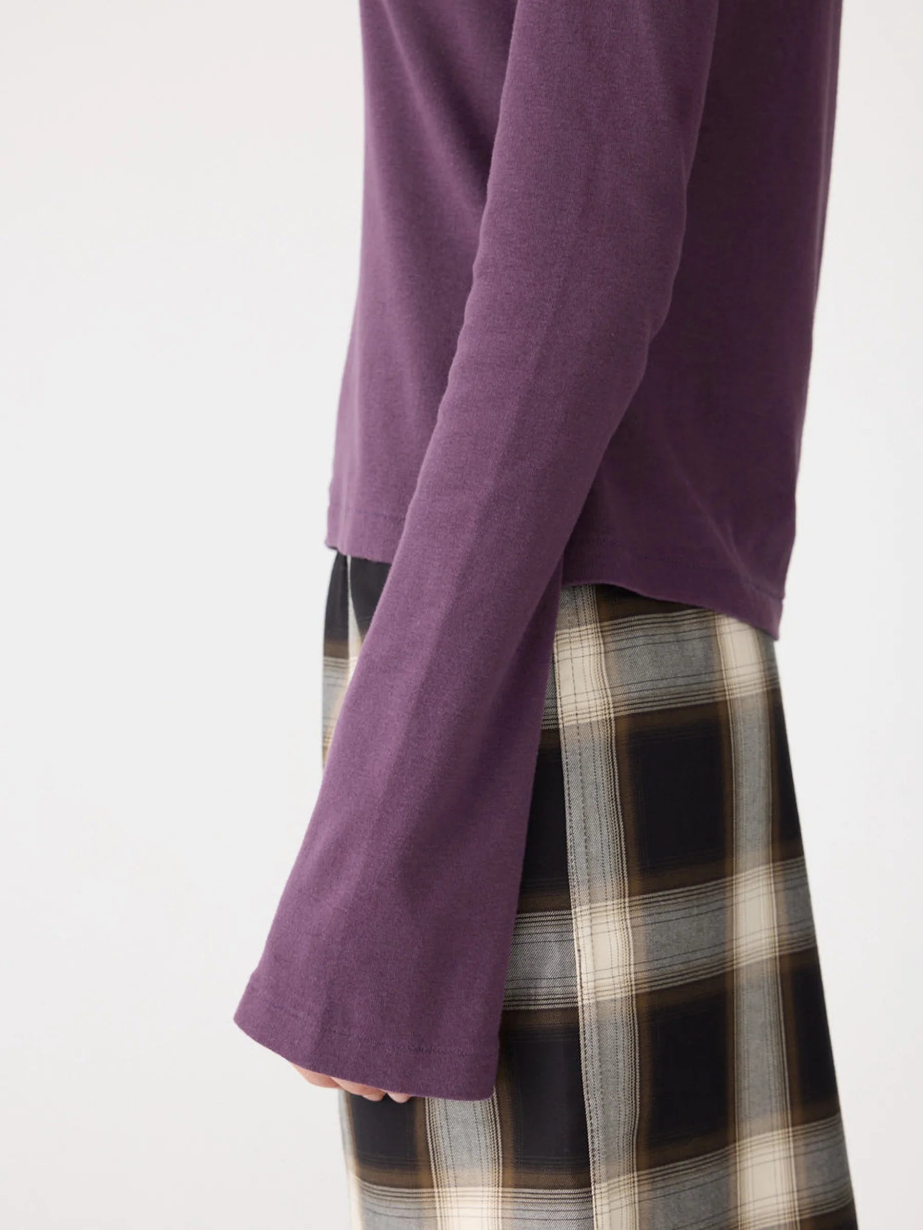 Front Seam Rib Long Sleeve T-Shirt, aubergine