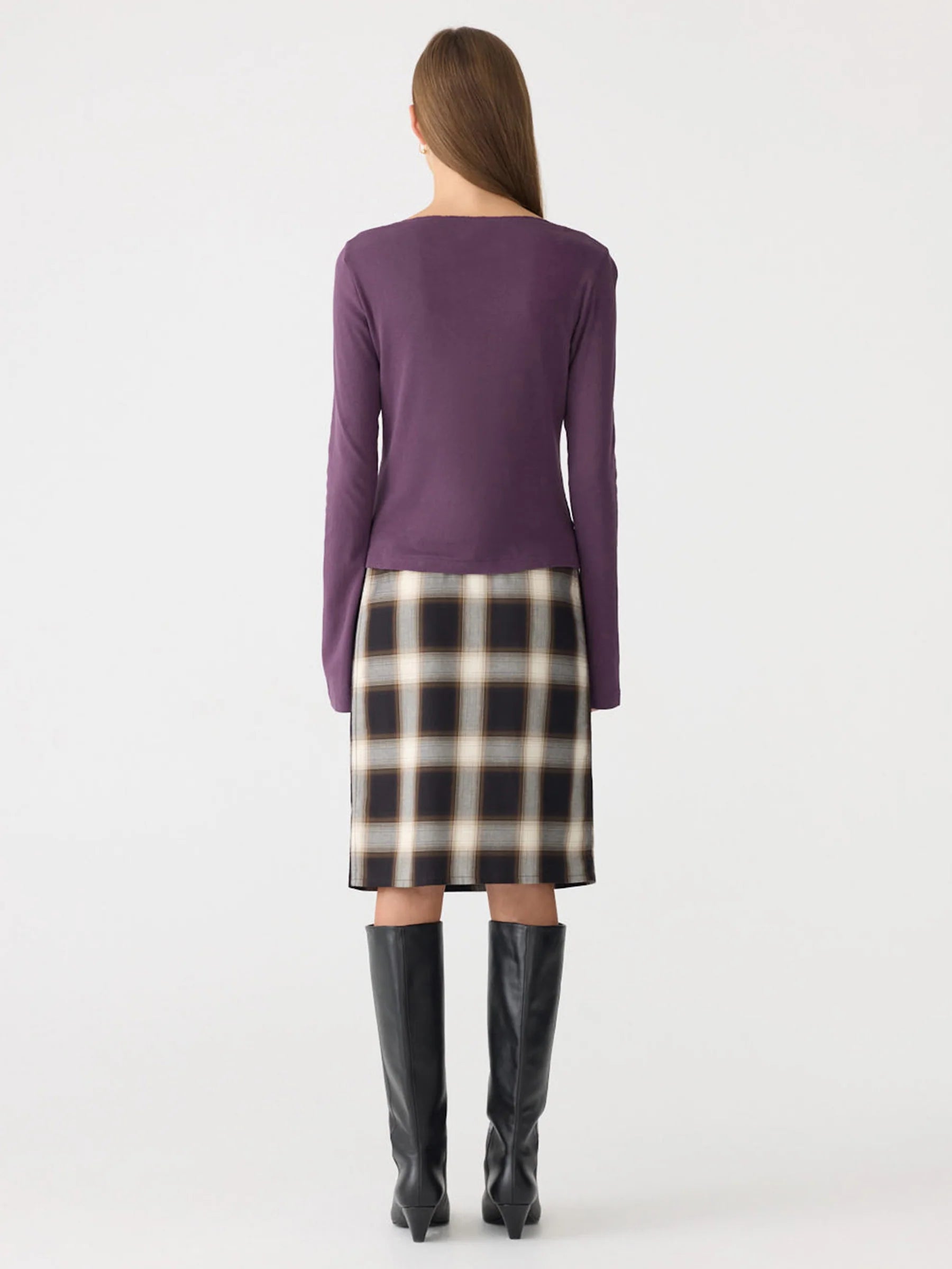 Front Seam Rib Long Sleeve T-Shirt, aubergine