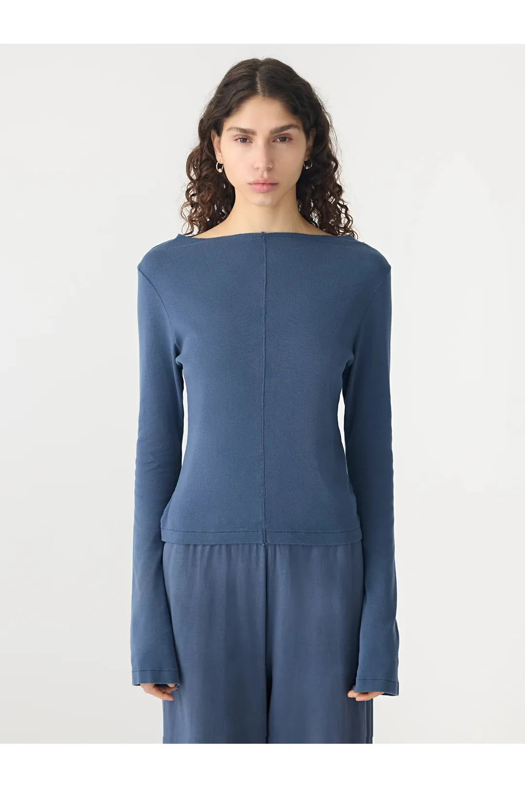 Front Seam Rib Long Sleeve T-Shirt, midnight
