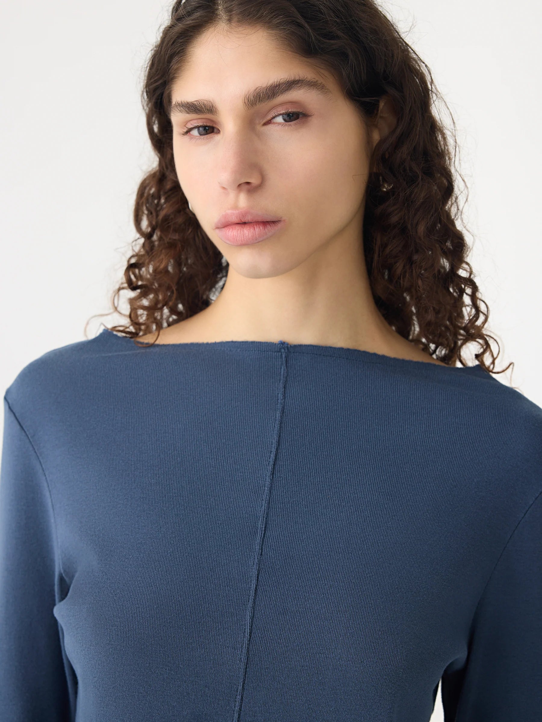 Front Seam Rib Long Sleeve T-Shirt, midnight