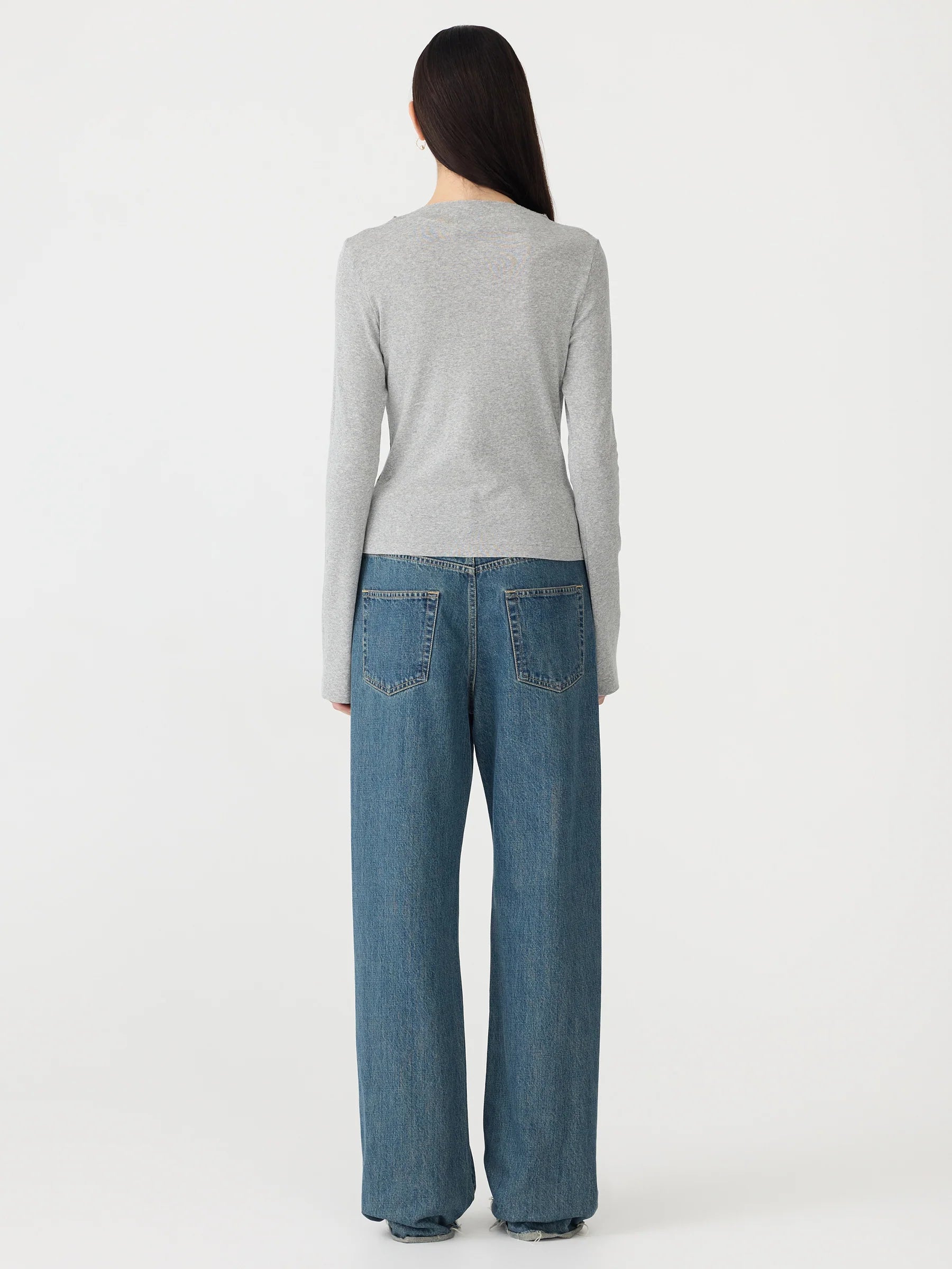 Front Seam Rib Long Sleeve T-Shirt, Grey marle
