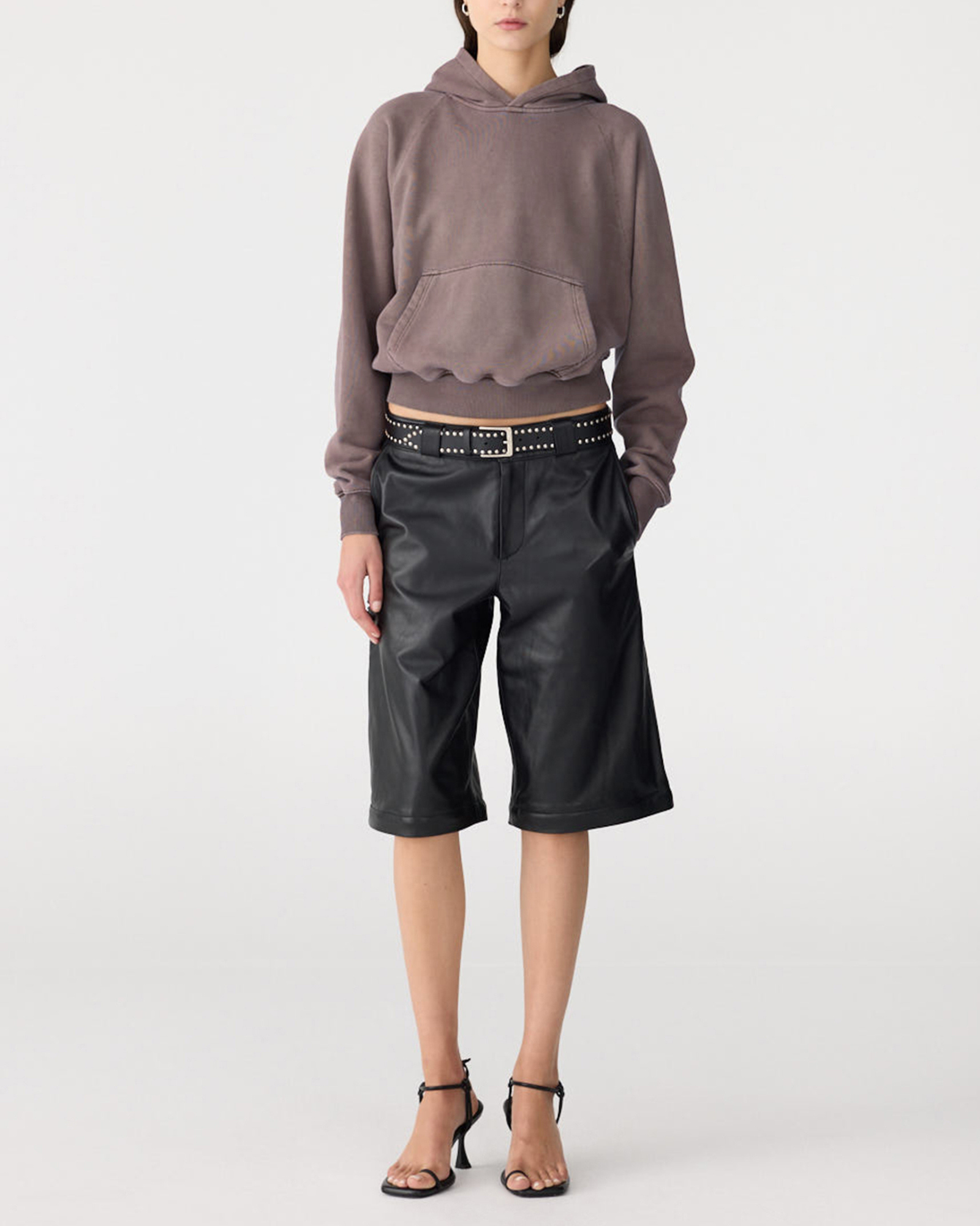 Fleece cropped hoodie, pigment brown