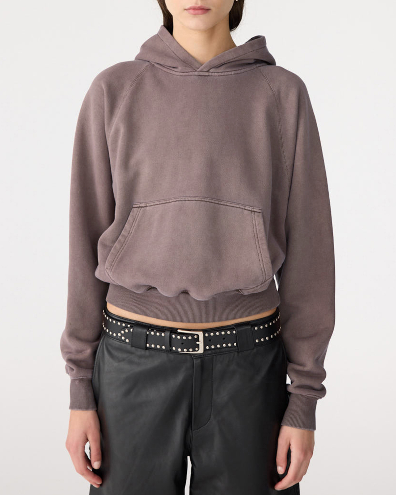 Fleece cropped hoodie, pigment brown