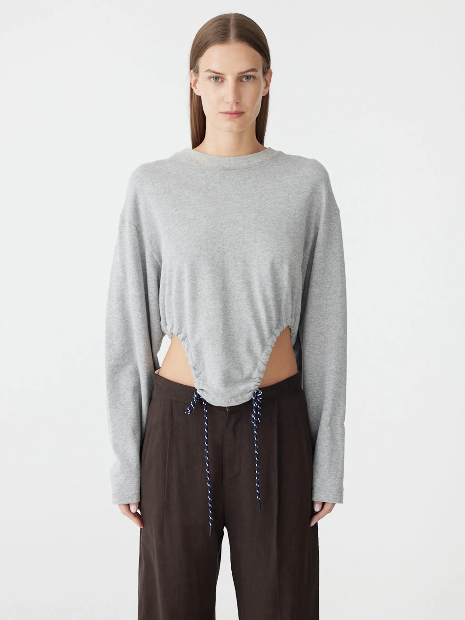 Scoop Hem Long Sleeve Sweat, grey marl