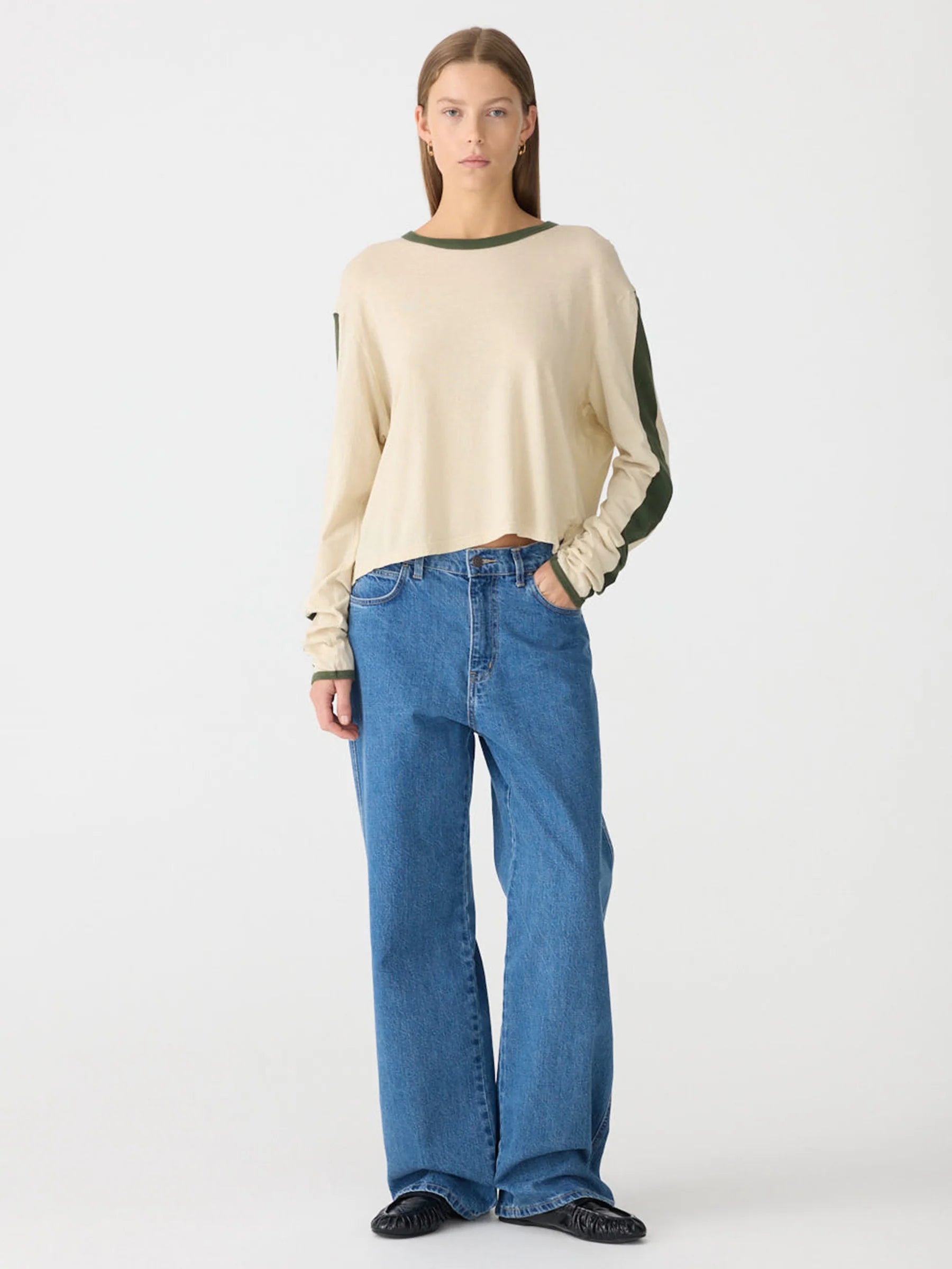 Racer Sleeve Long Sleeve T-Shirt, Soft ecru/khaki