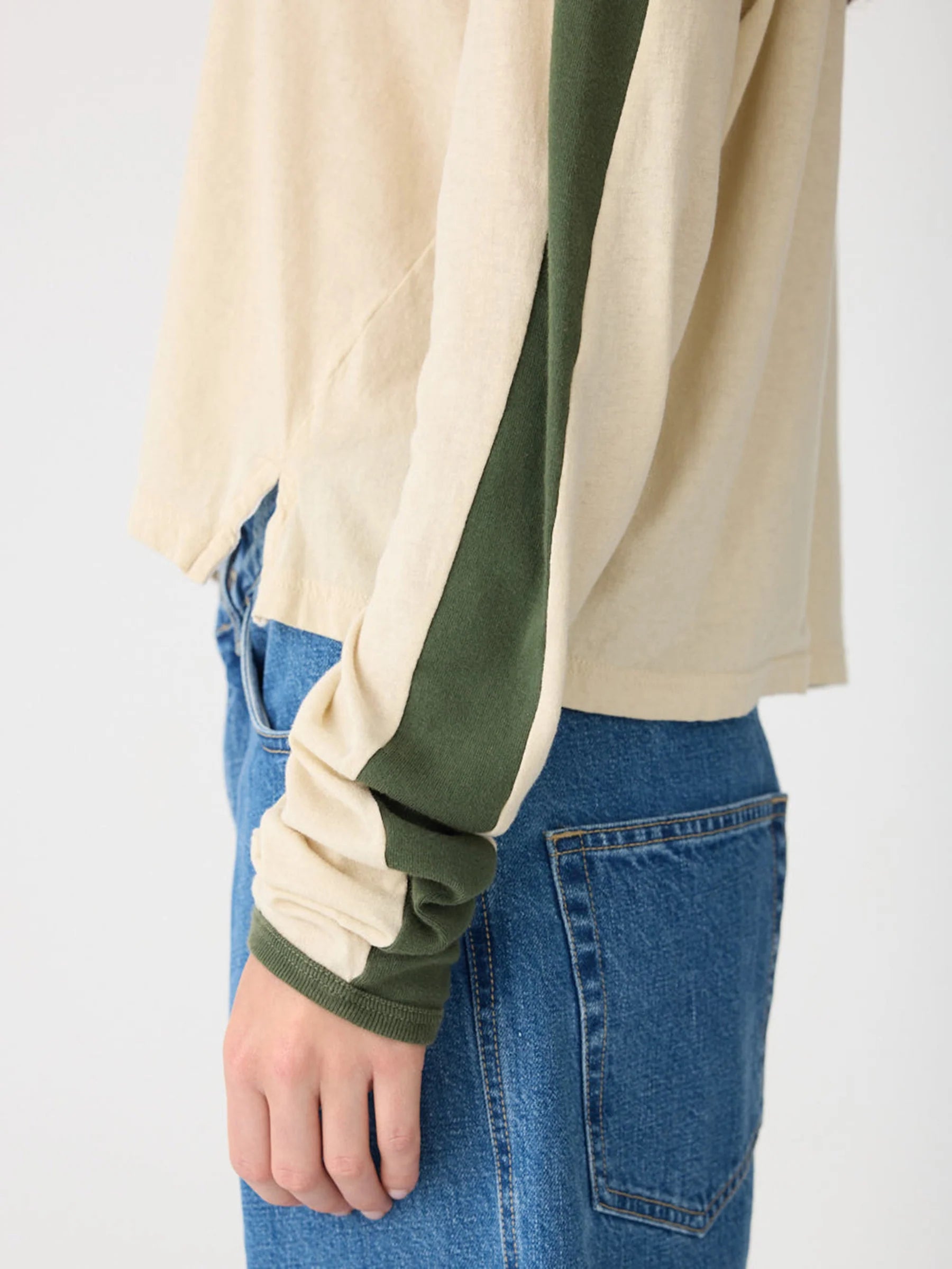 Racer Sleeve Long Sleeve T-Shirt, Soft ecru/khaki