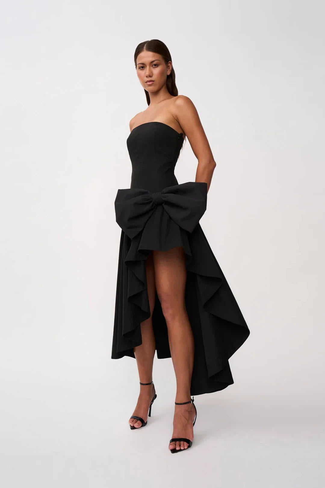 Paloma bow strapless gown, black