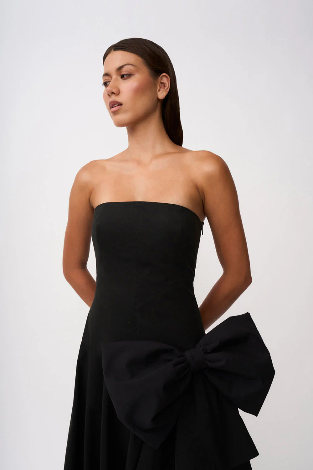 Paloma bow strapless gown, black