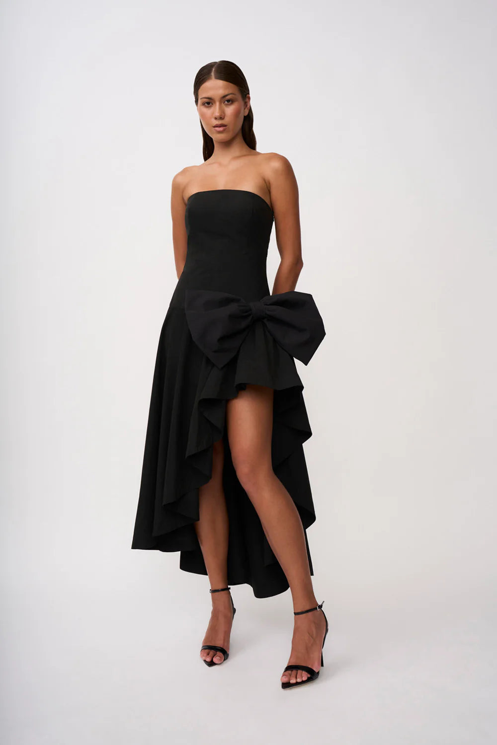 Paloma bow strapless gown, black