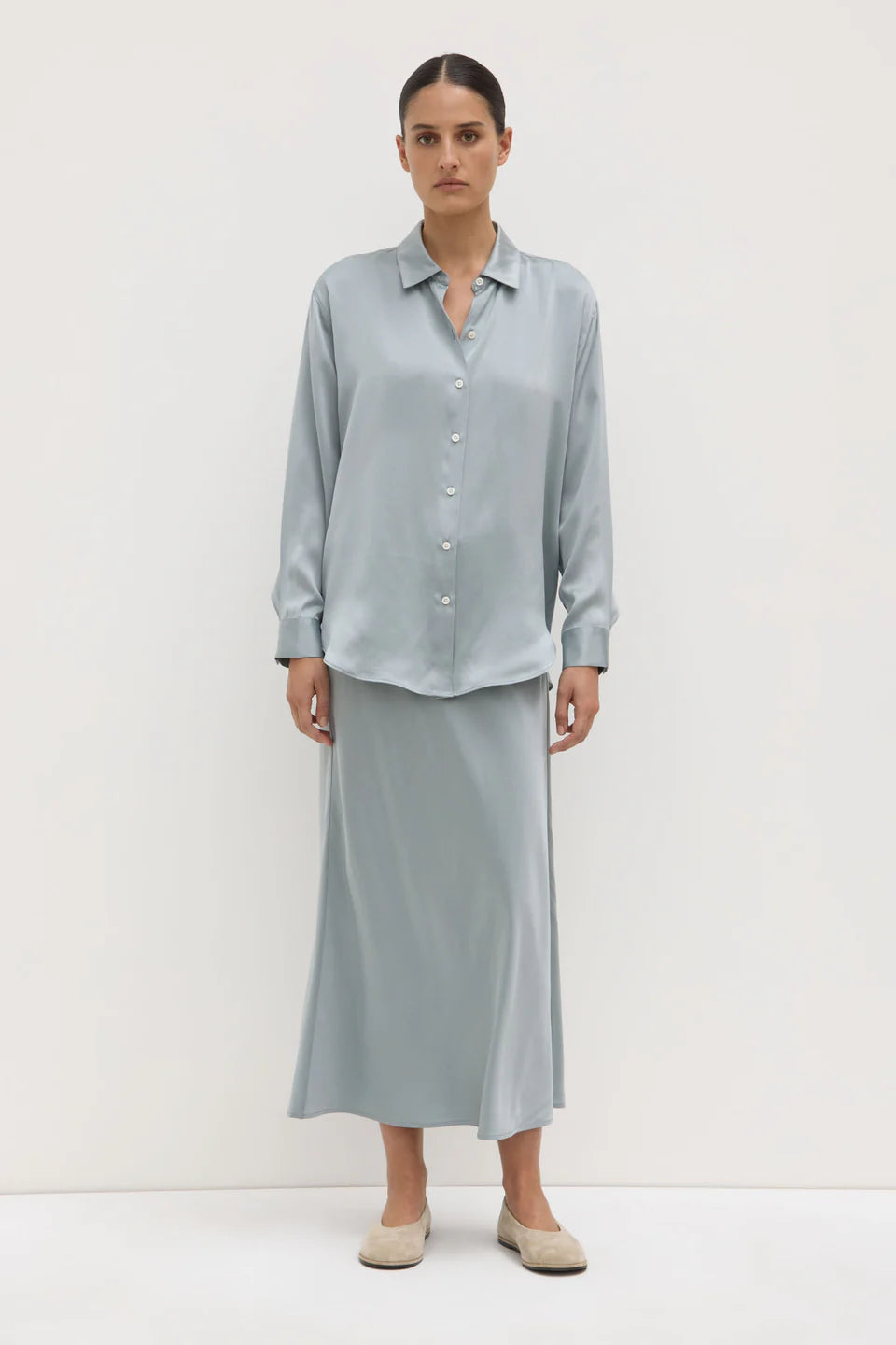 Pippa silk long sleeve shirt, cloud