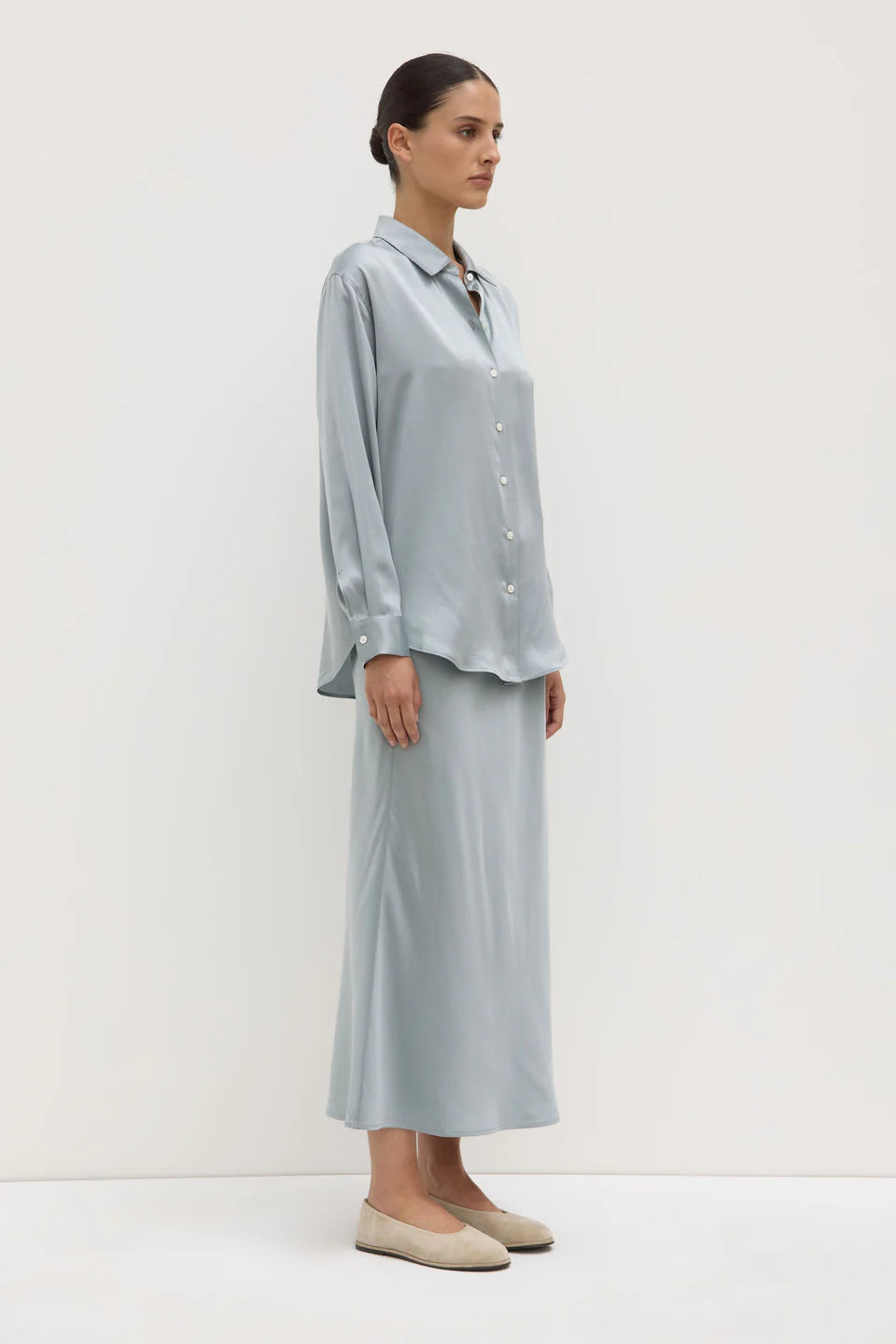 Pippa silk long sleeve shirt, cloud