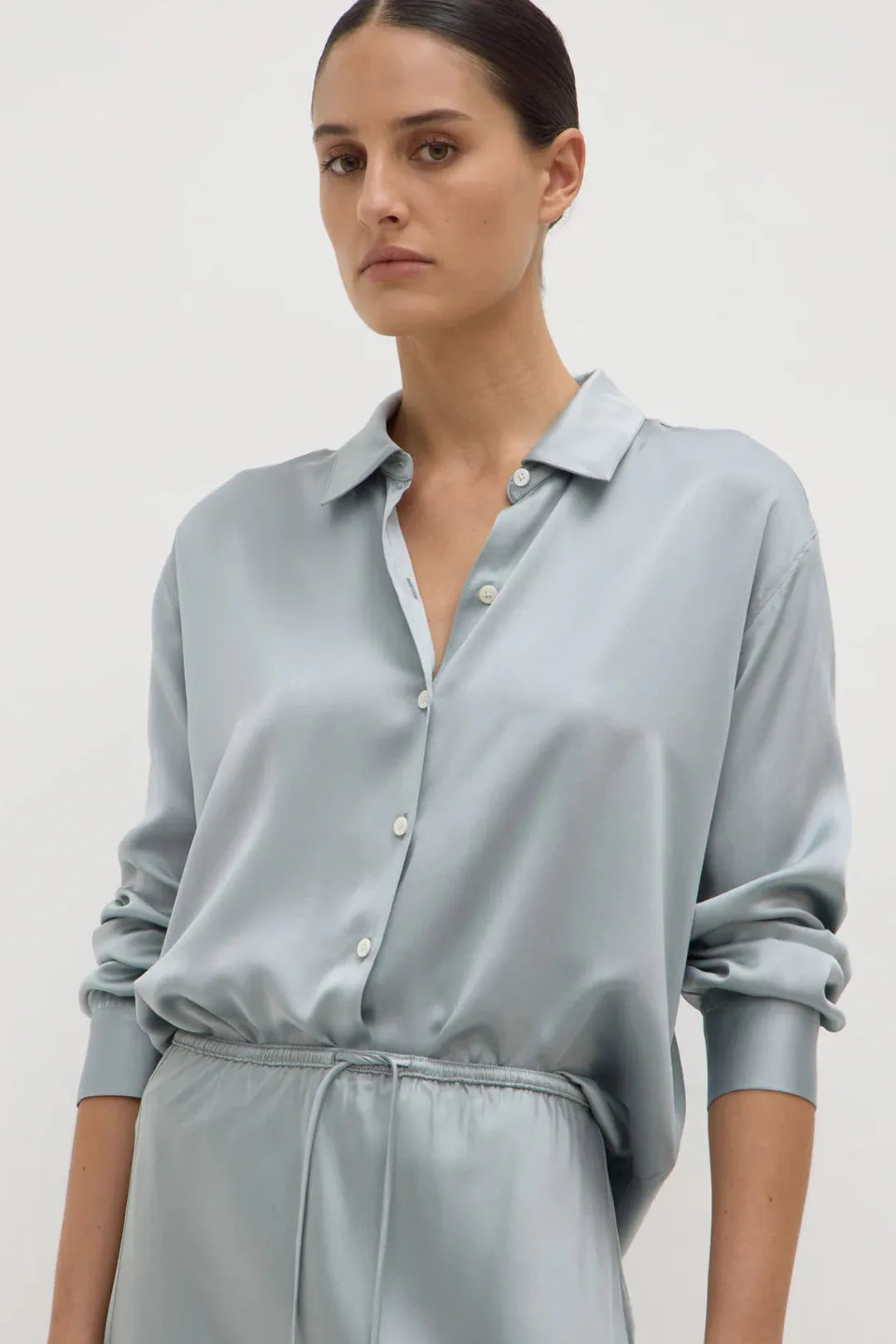 Pippa silk long sleeve shirt, cloud