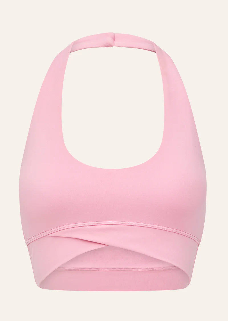 Reset halter sports bra, prism pink