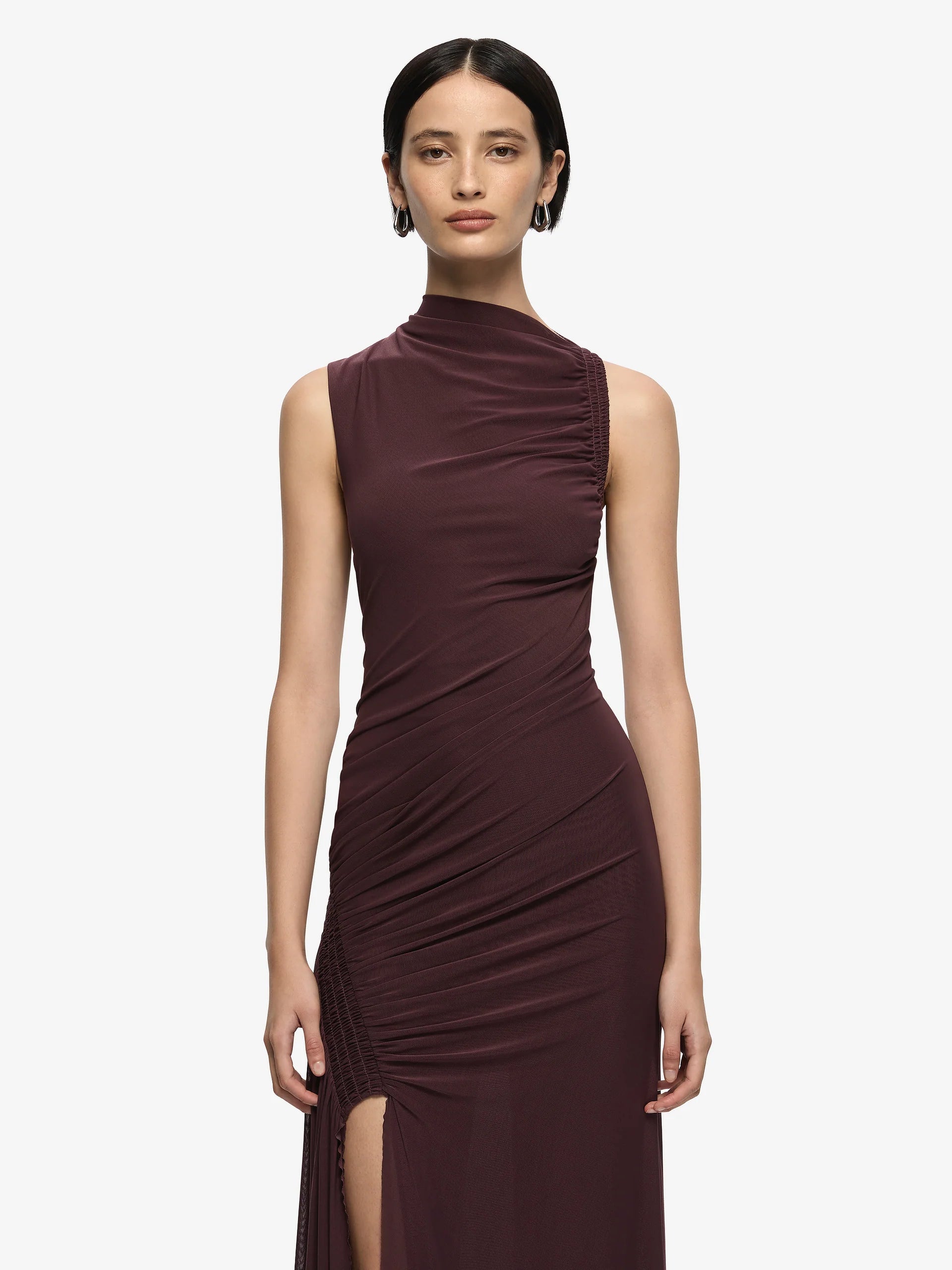 Marabou maxi dress, aubergine