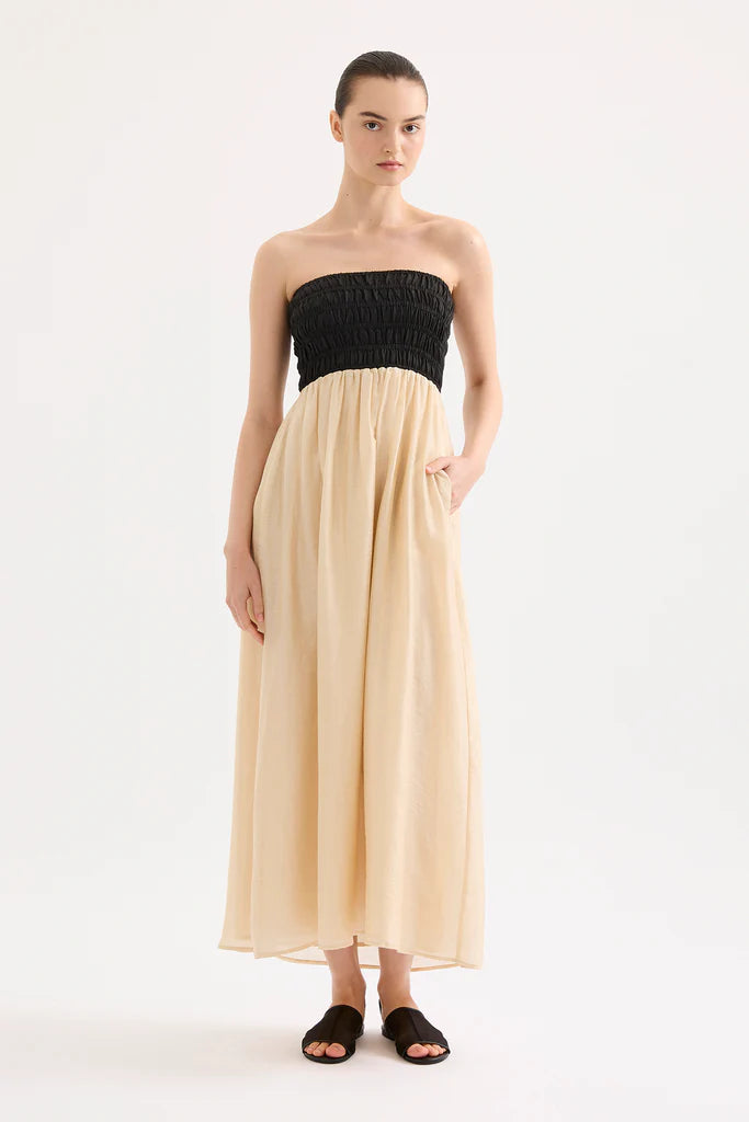 Frances shirred maxi dress, chamomile splice