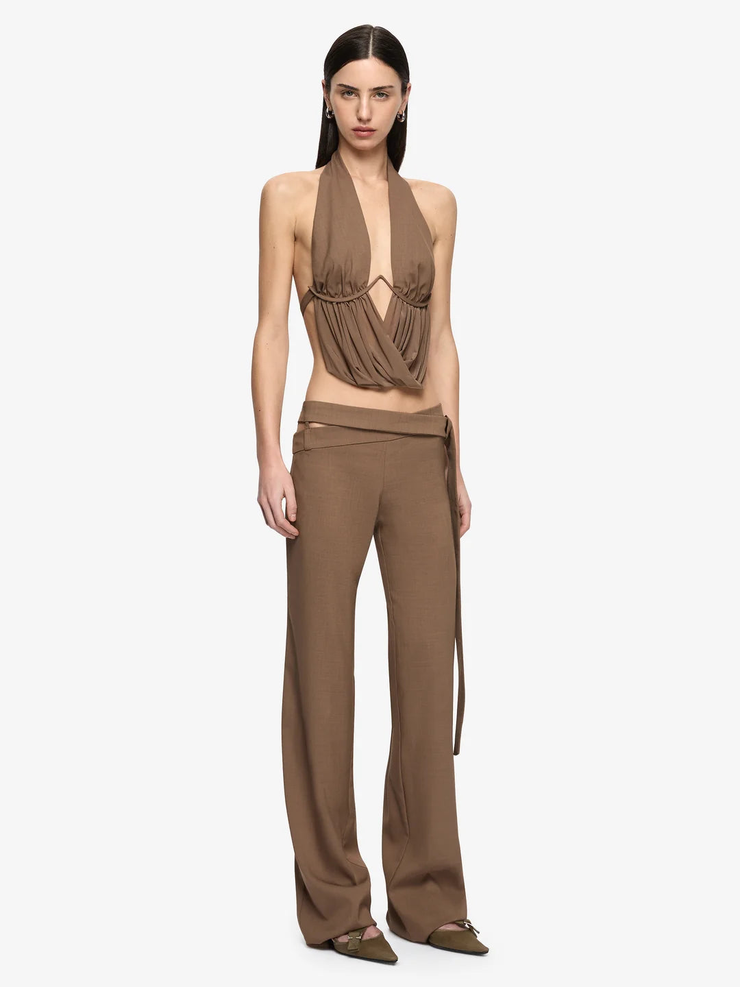 Mika drape top, taupe