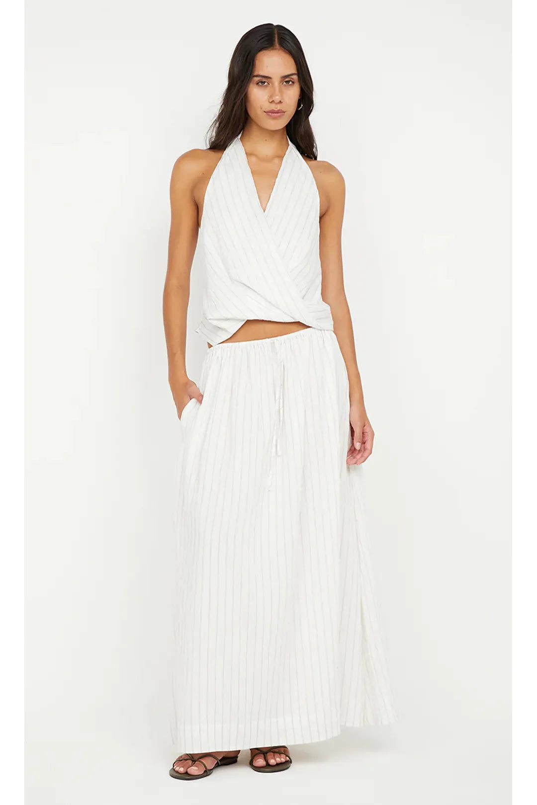 Saski halter top, white/black stripe