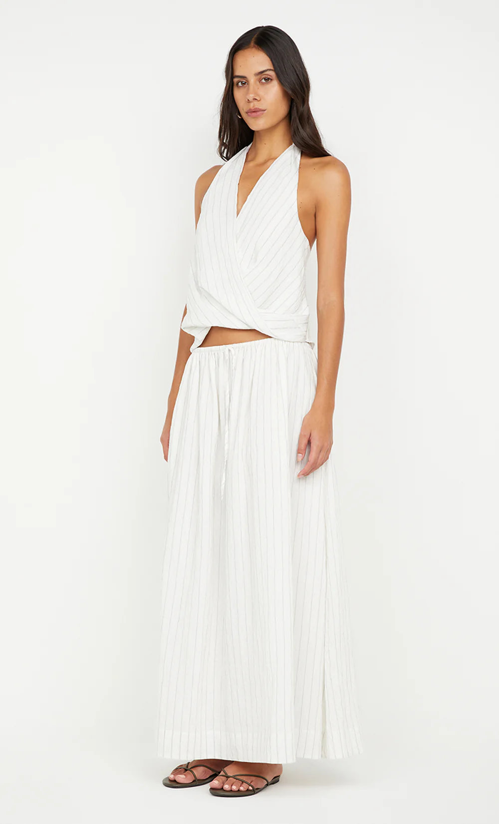 Saski halter top, white/black stripe