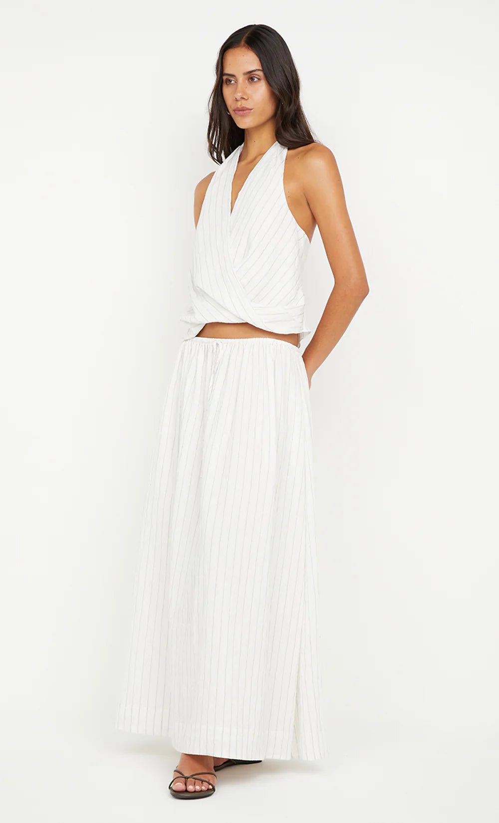 Saski halter top, white/black stripe