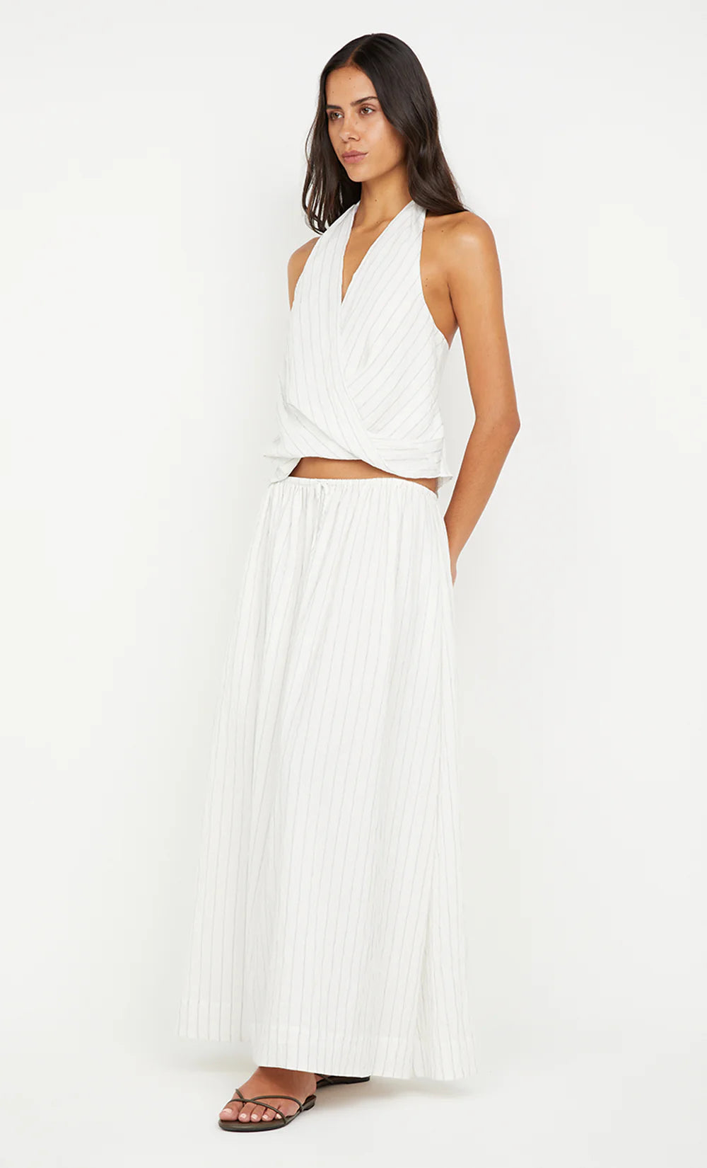 Saski halter top, white/black stripe