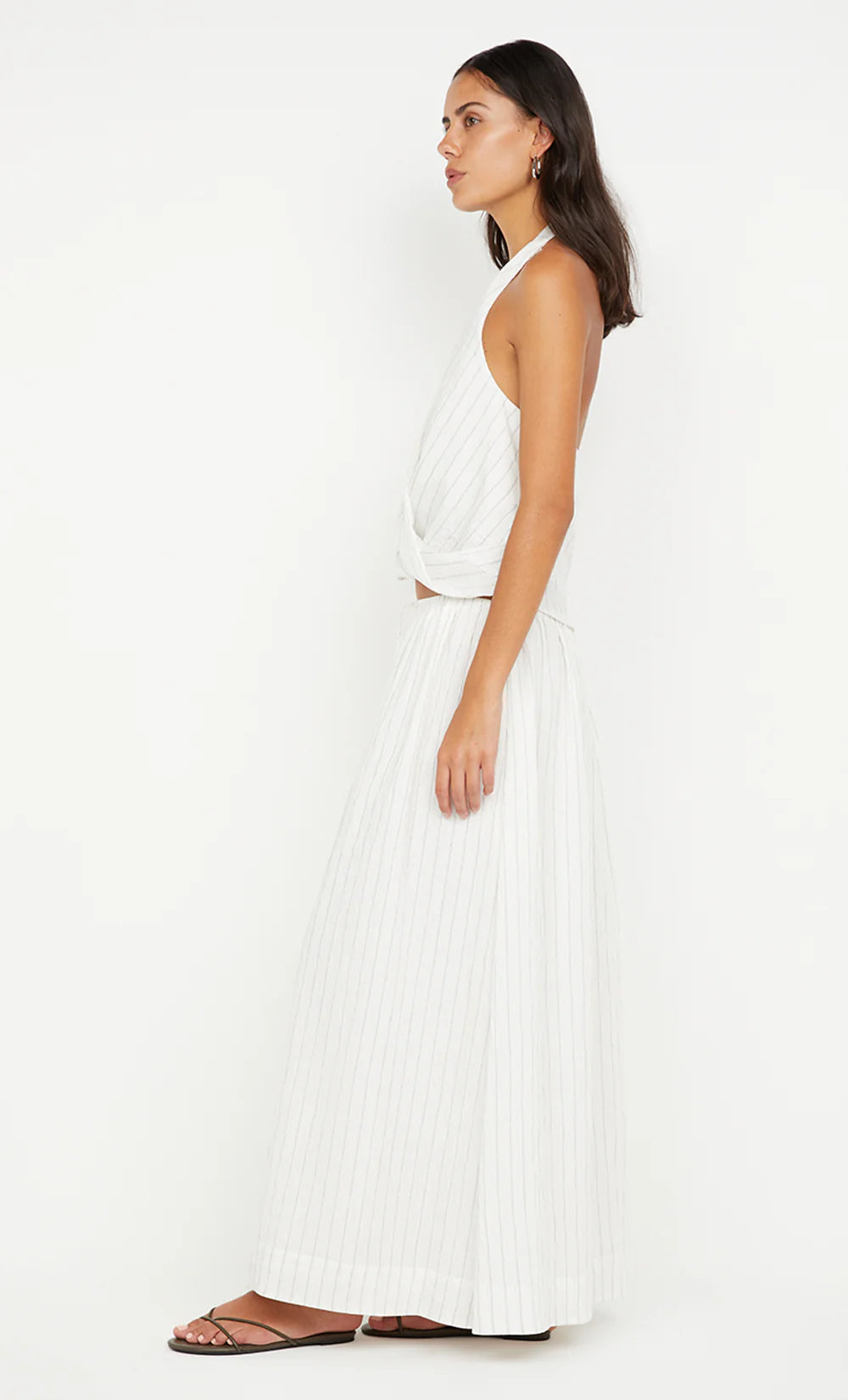 Saski halter top, white/black stripe