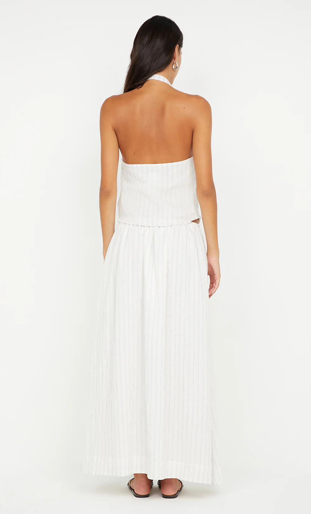 Saski halter top, white/black stripe