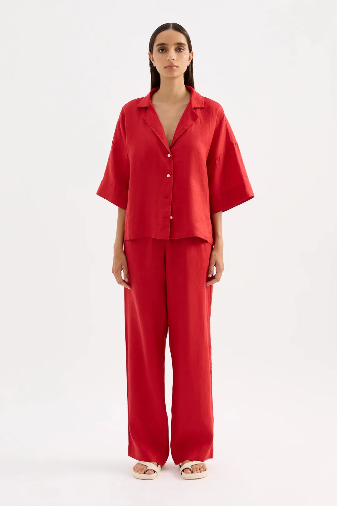 Lounge linen shirt, vermillion