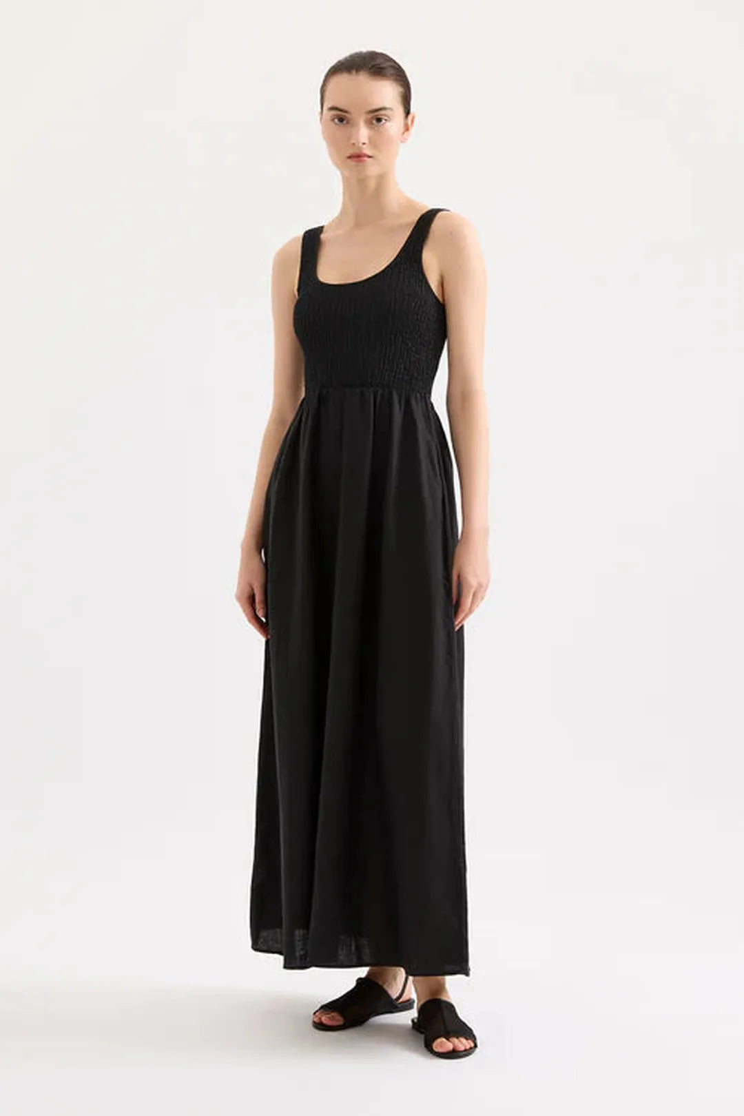 Elio linen maxi dress, black
