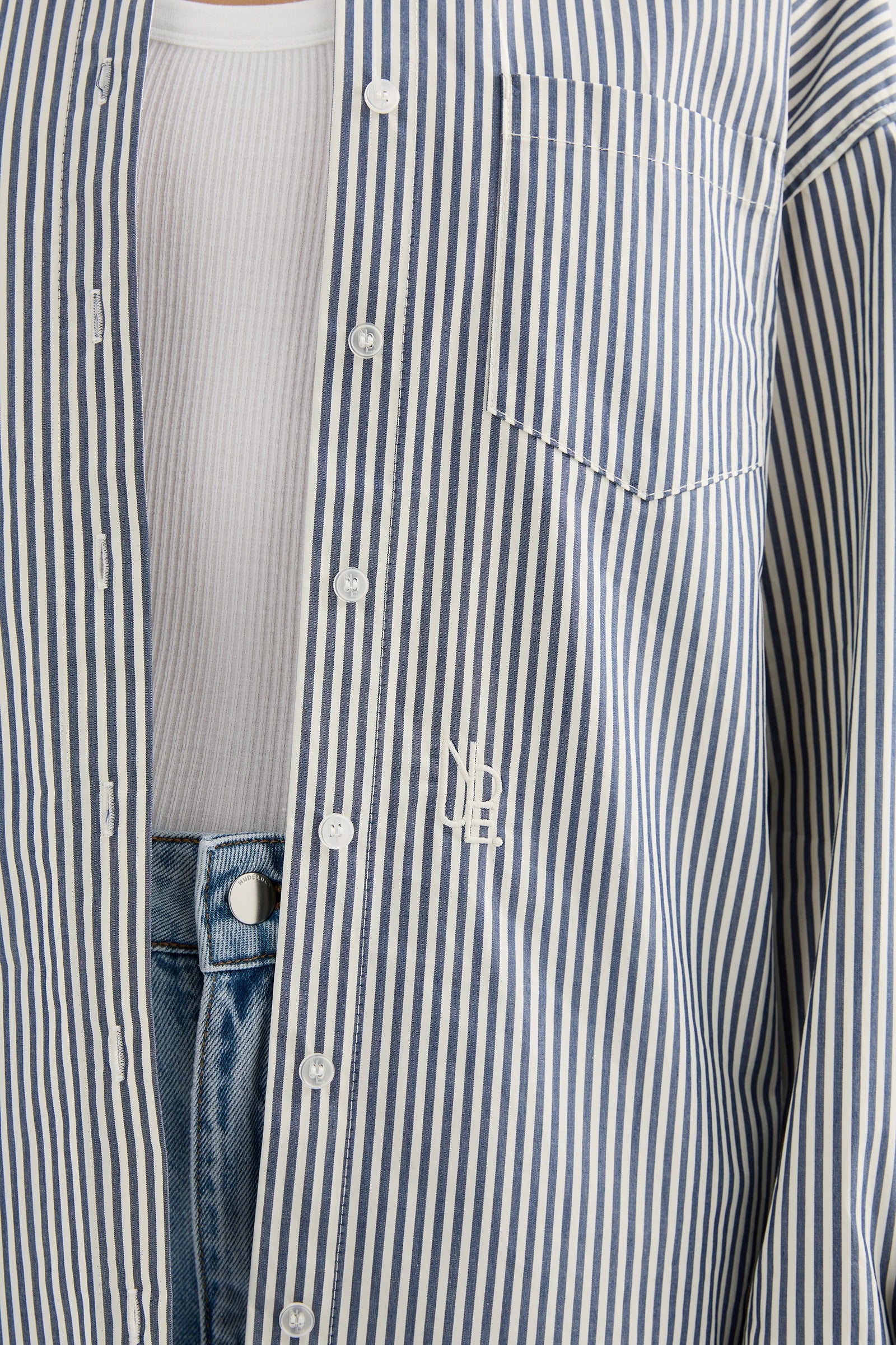 organic poplin shirt, navy stripe