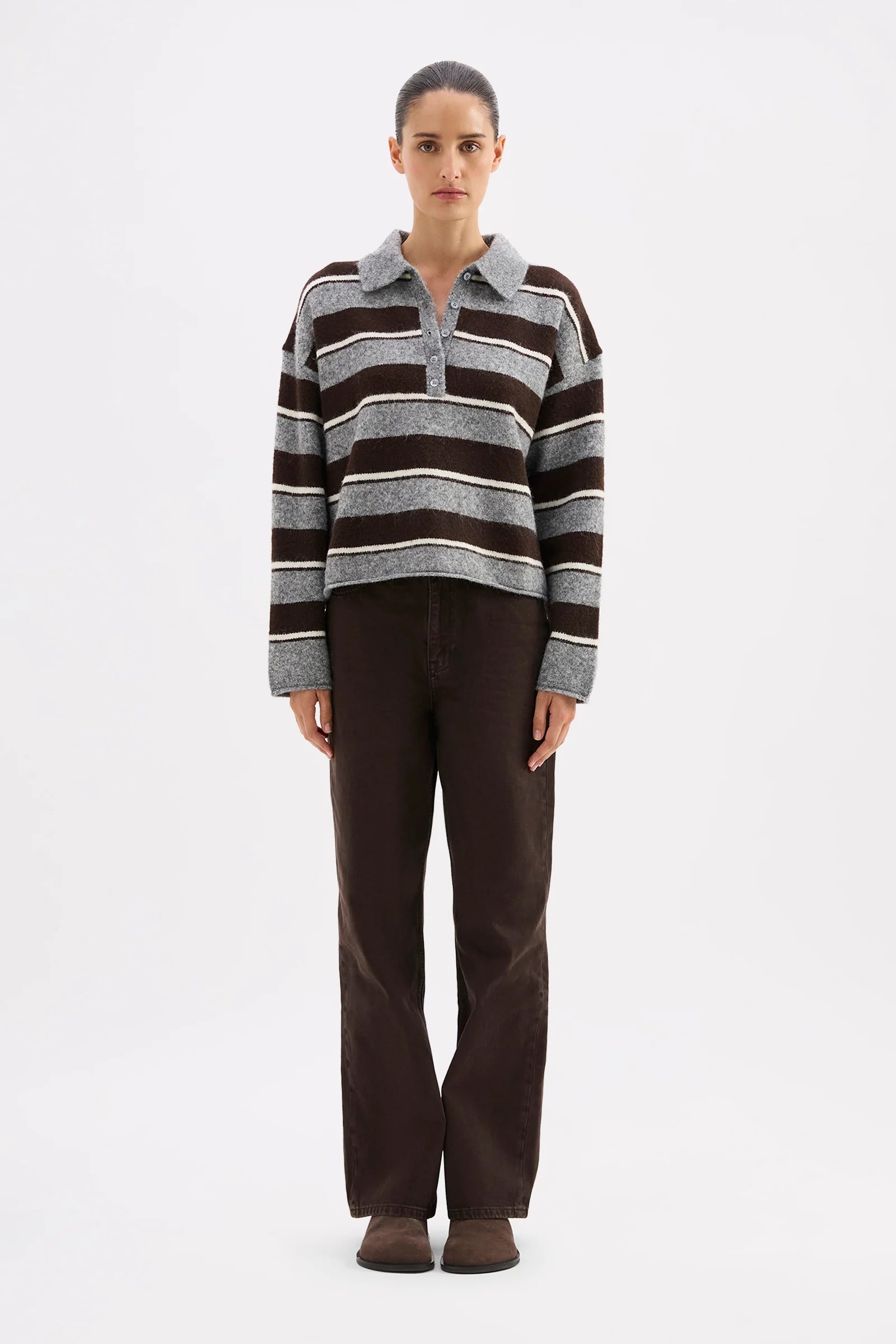 Maia rugby knit, charcoal stripe