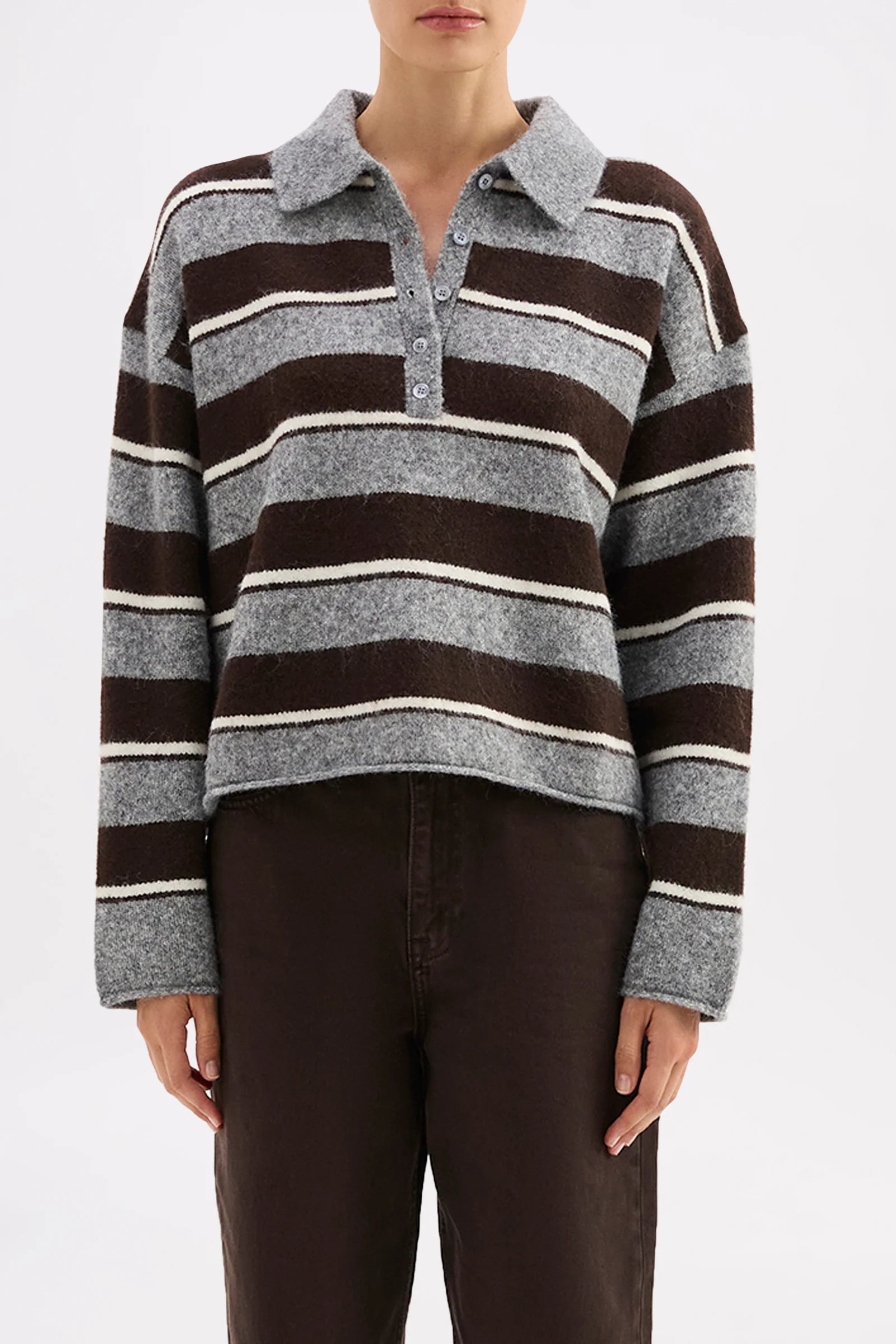 Maia rugby knit, charcoal stripe