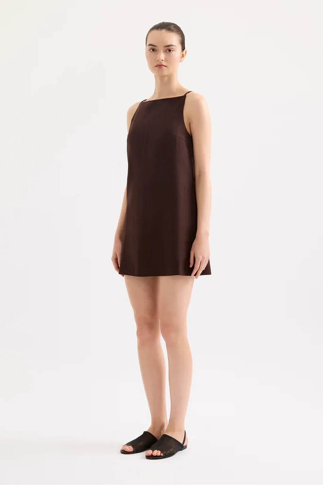 Mia linen mini dress, raisin