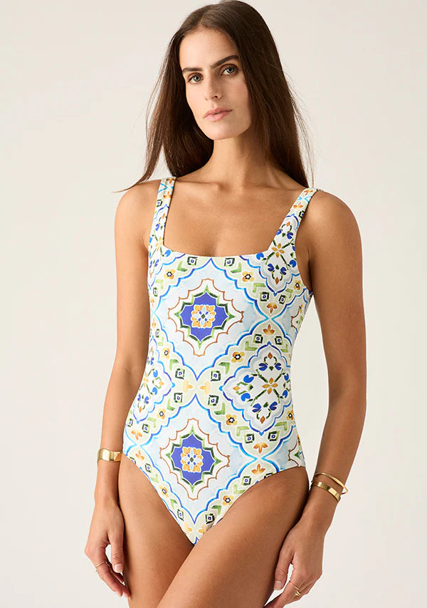 Filipa one piece swimsuit, tile print