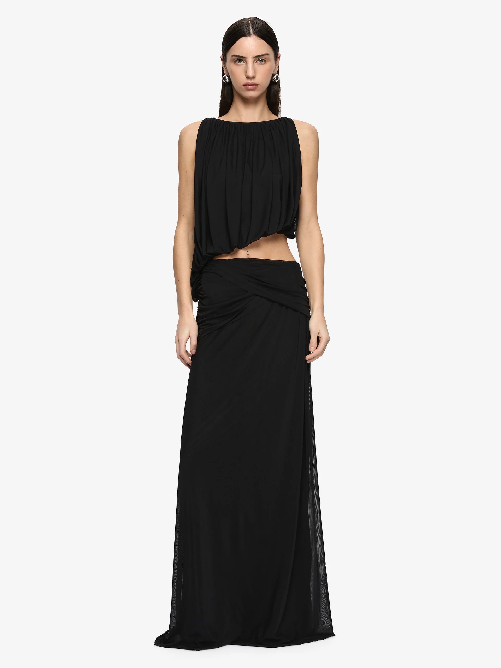 Anya gathered maxi dress, black
