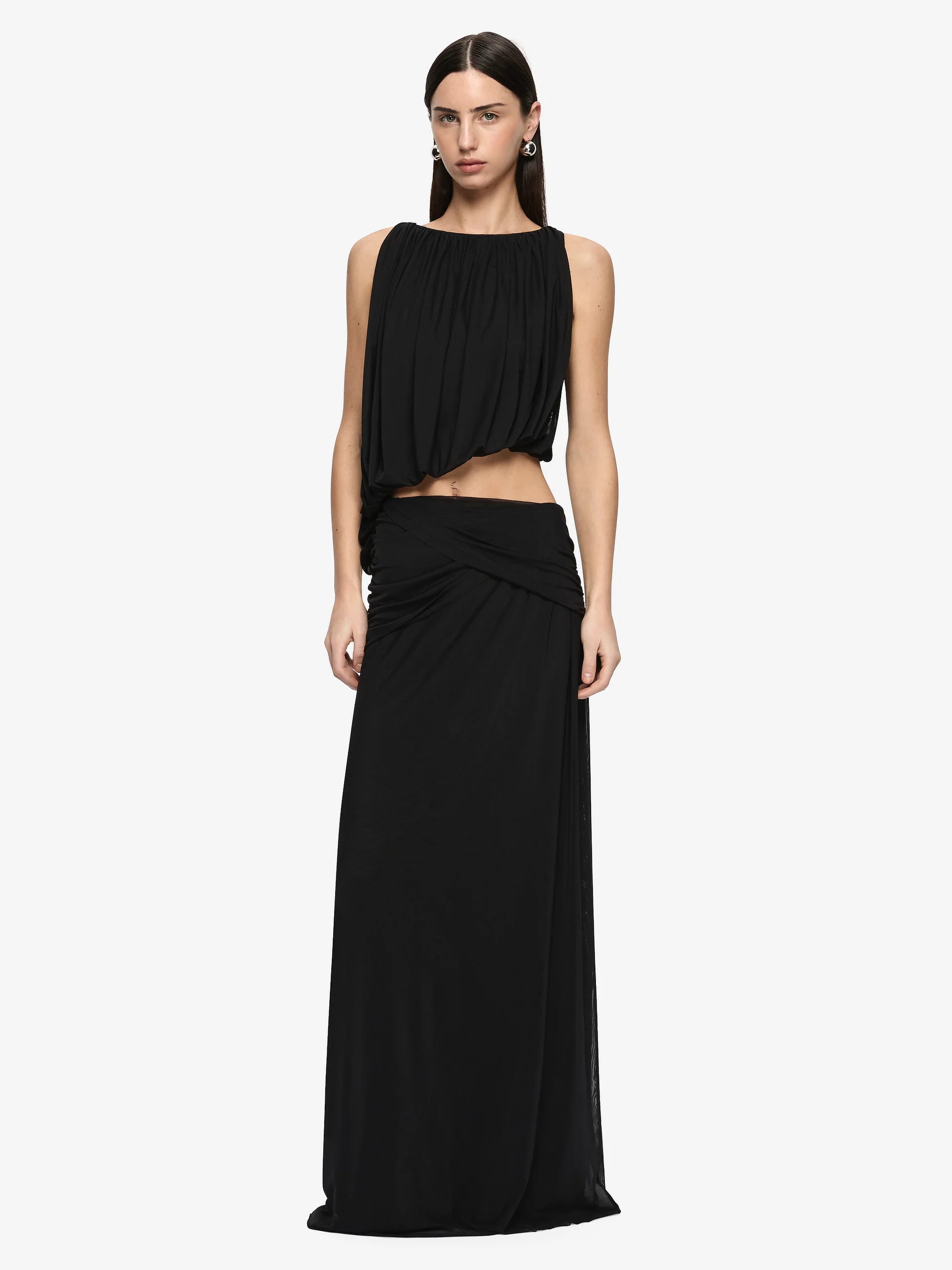 Anya gathered maxi dress, black