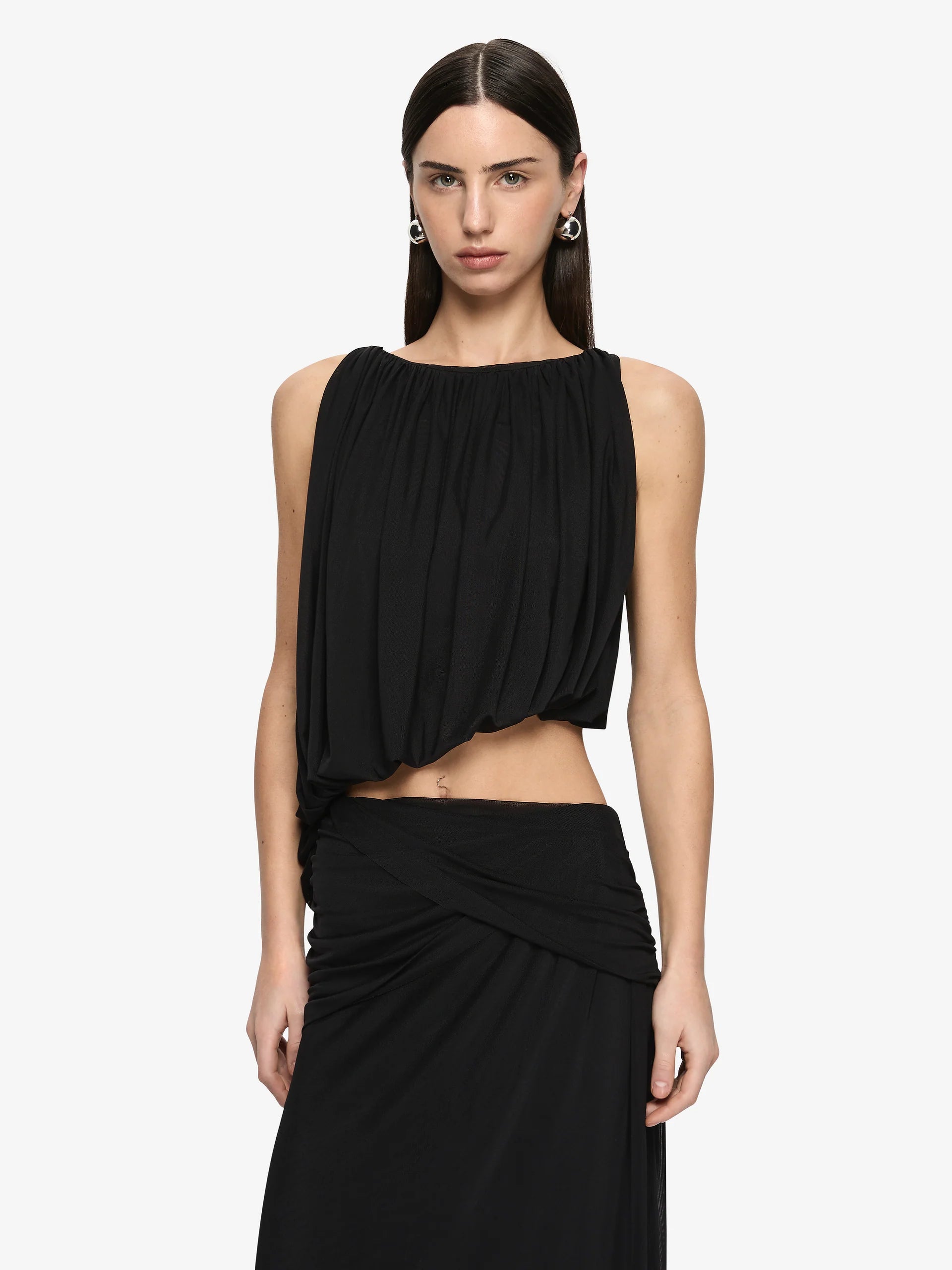 Anya gathered maxi dress, black