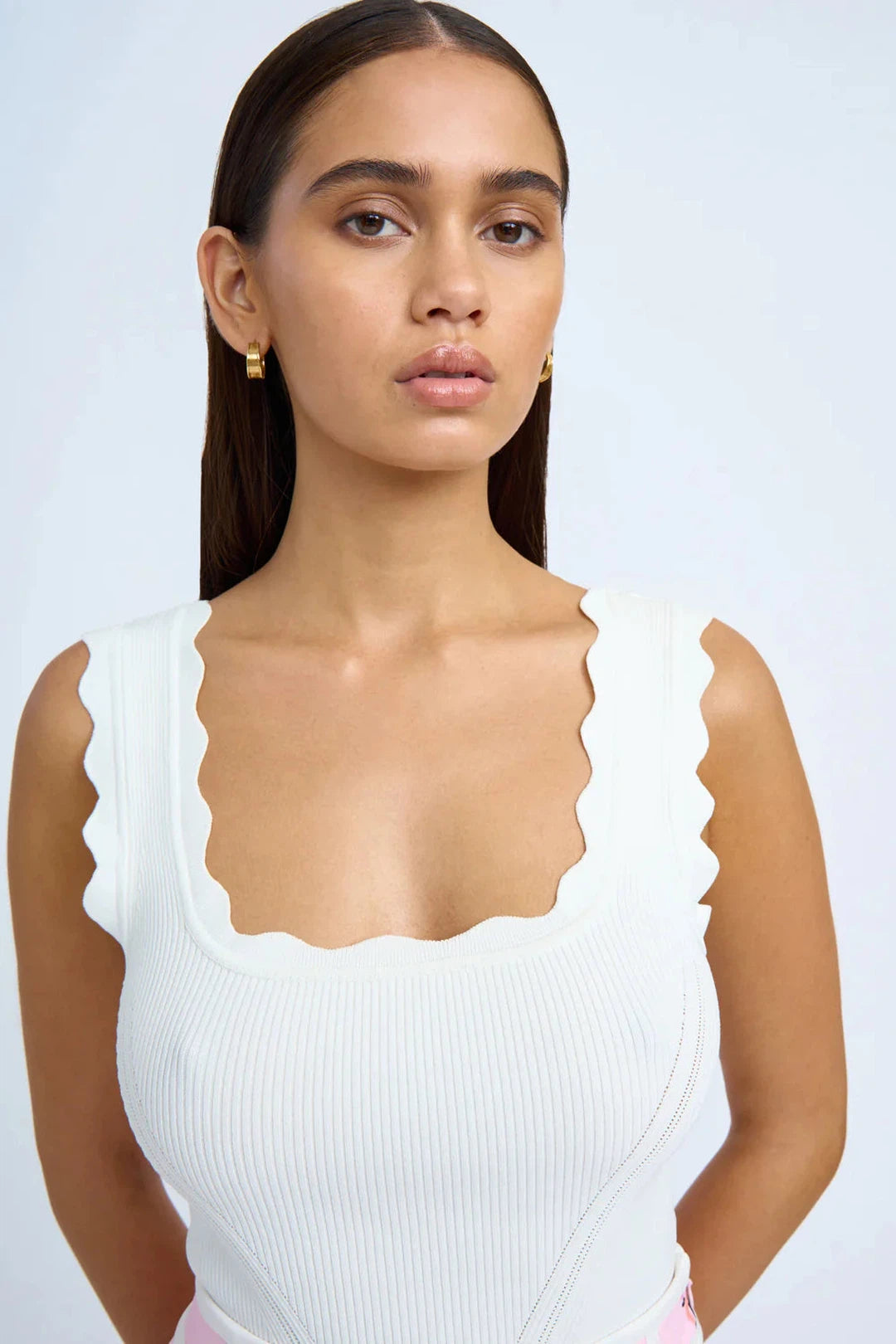 SCALLOP CROP KNIT TOP - IVORY