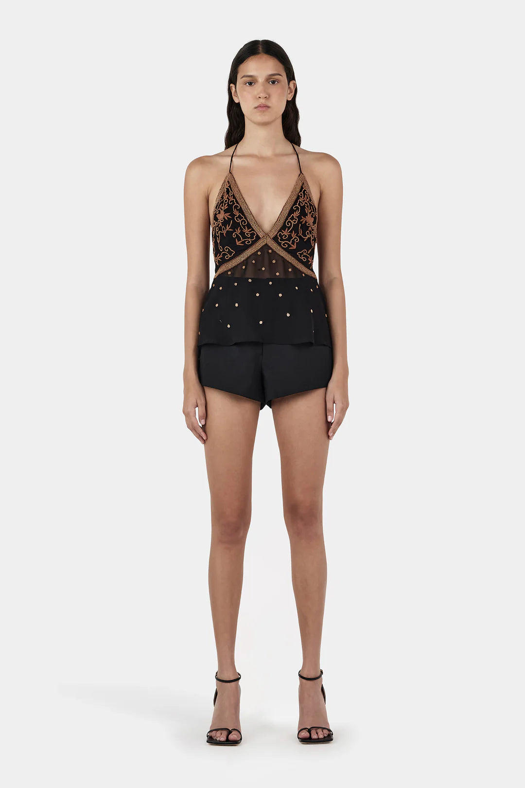 Sophia beaded halter top, onyx + oak
