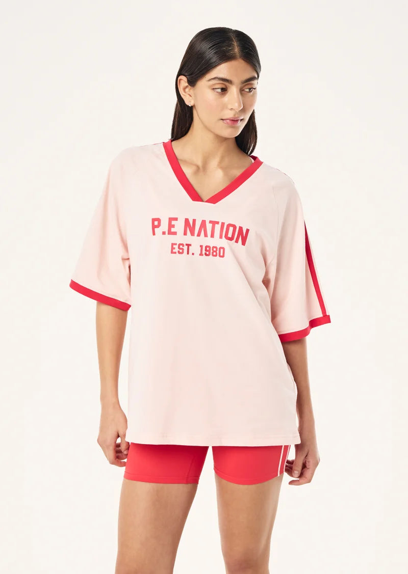 Spinout baseball tee, soft pink