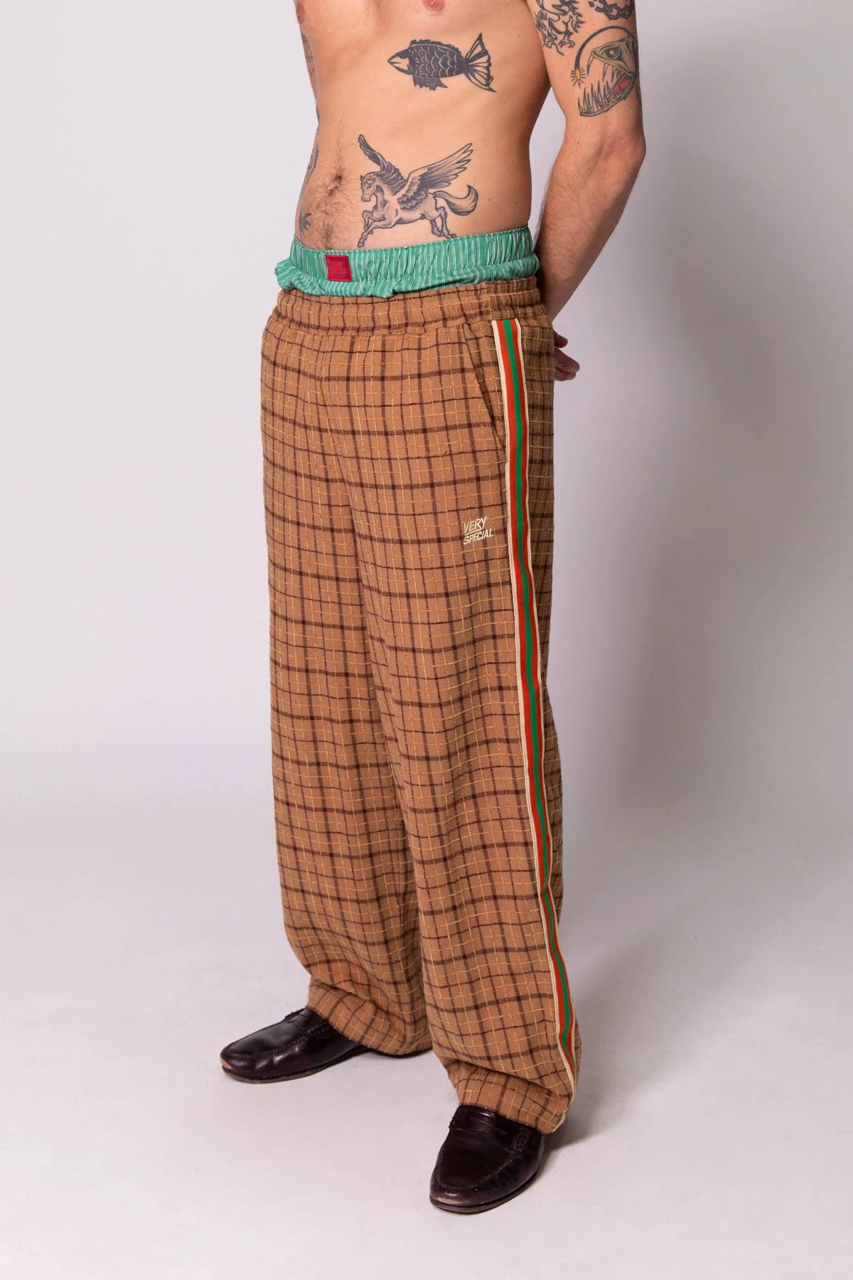 Check baggy vacay pant, brown