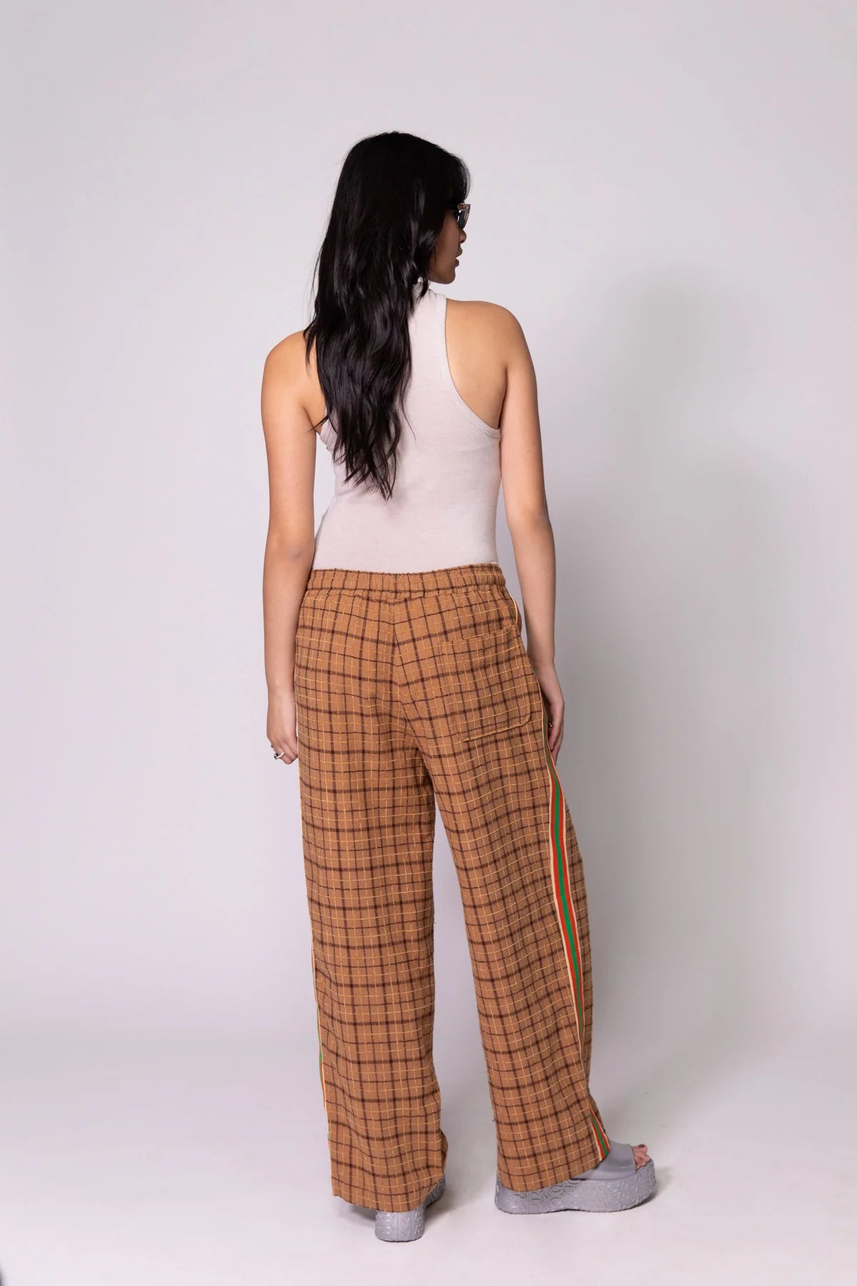 Check baggy vacay pant, brown