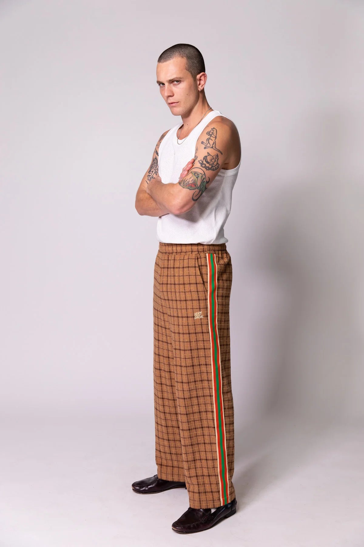 Check baggy vacay pant, brown