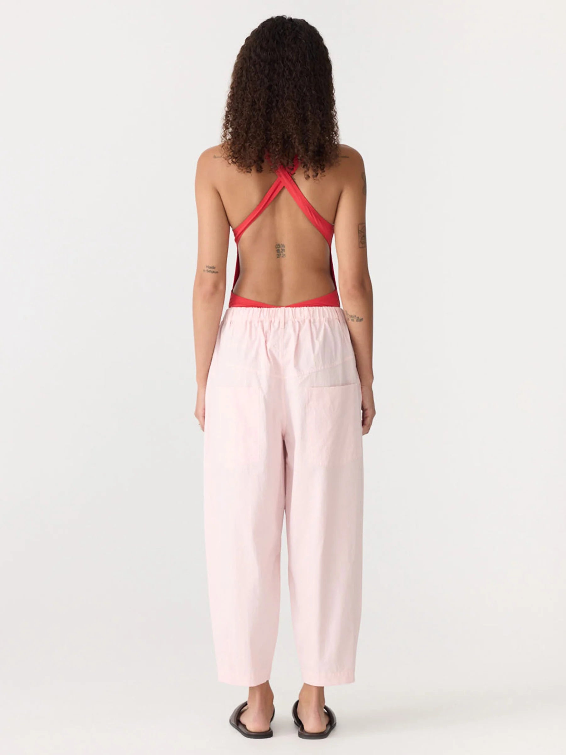 Crushed cotton summer pant, soft pink