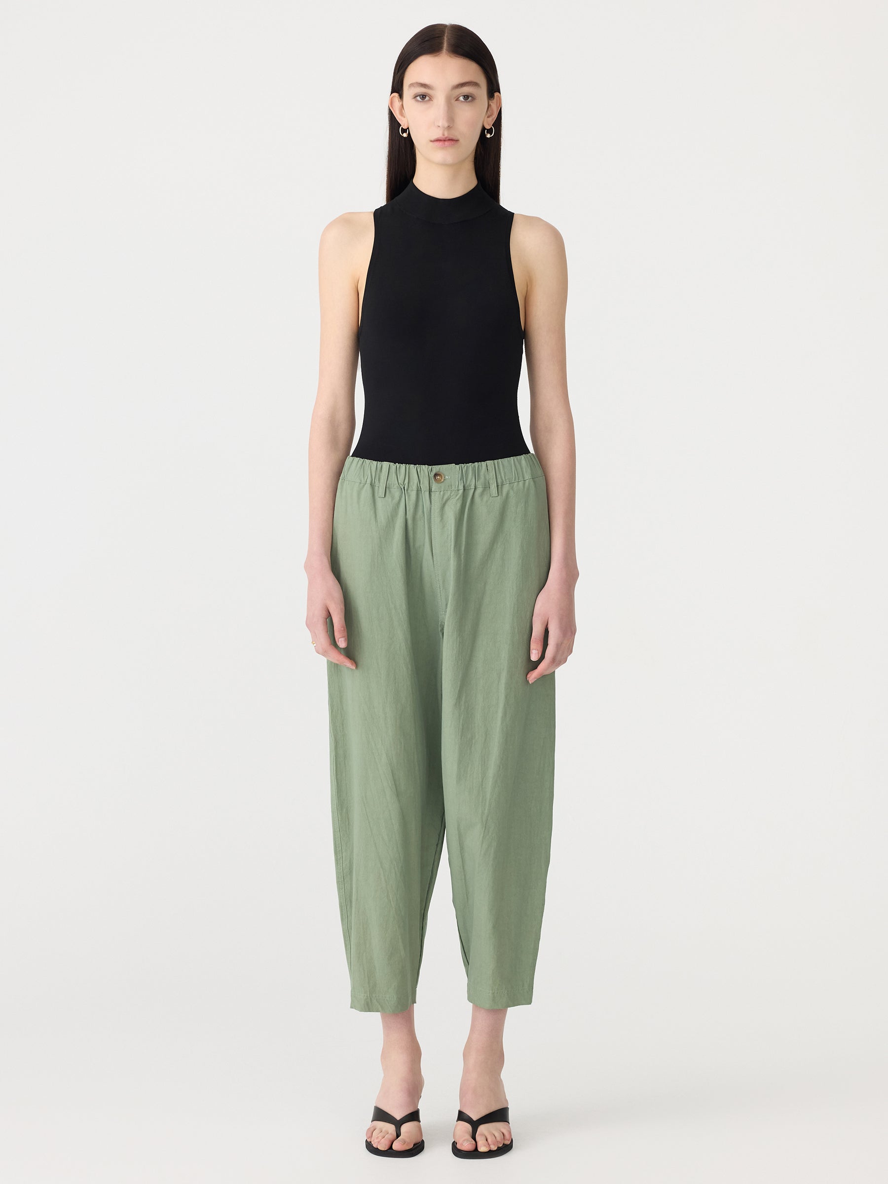 Crushed cotton summer pant, dark sage