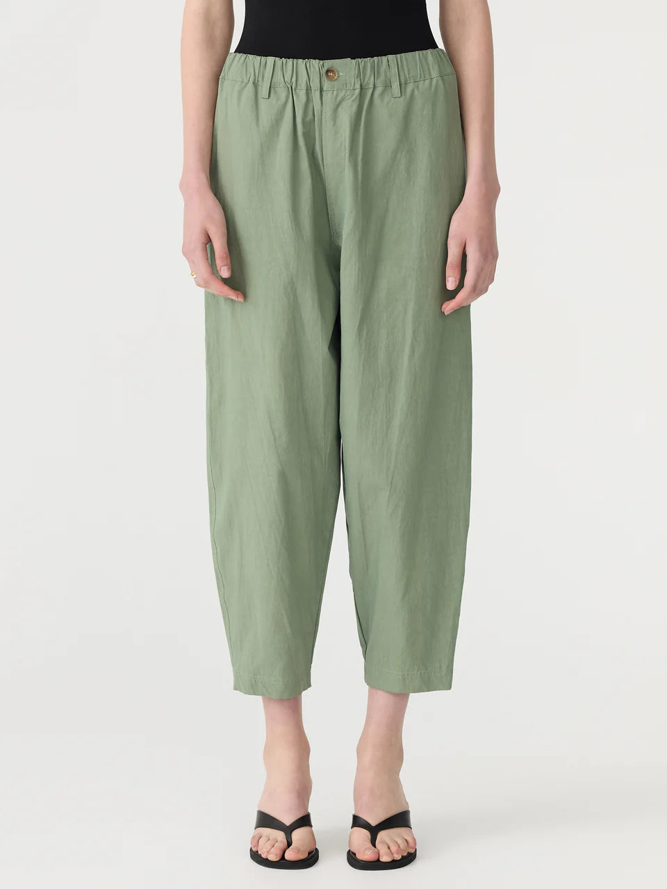 Crushed cotton summer pant, dark sage