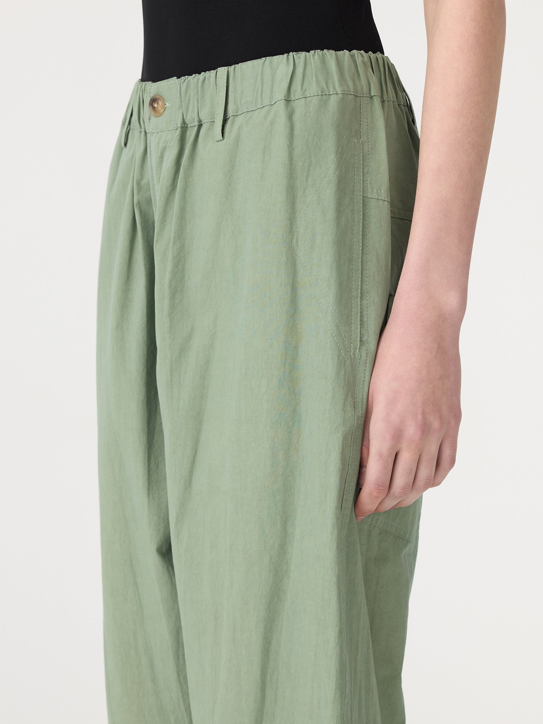 Crushed cotton summer pant, dark sage