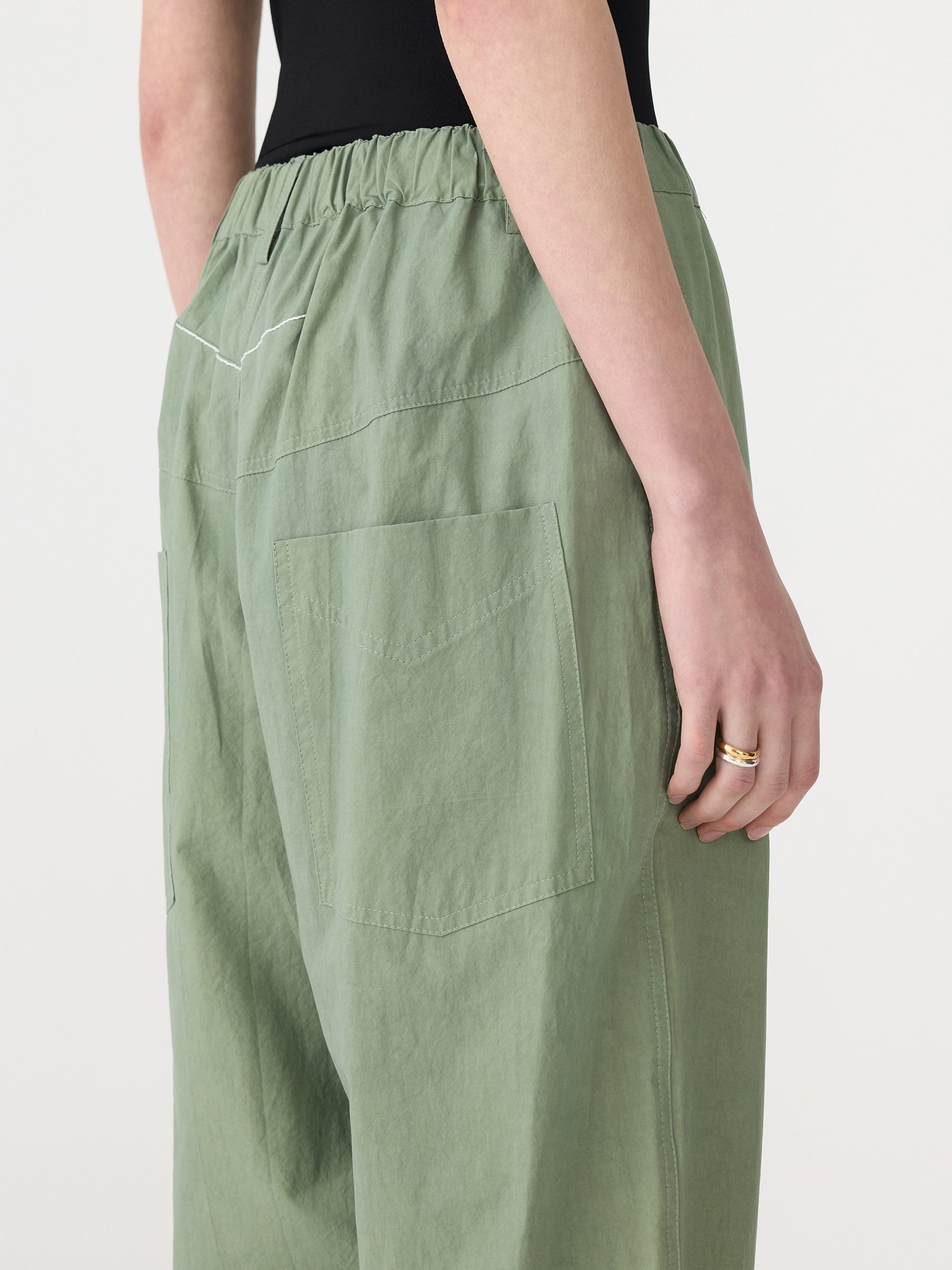 Crushed cotton summer pant, dark sage
